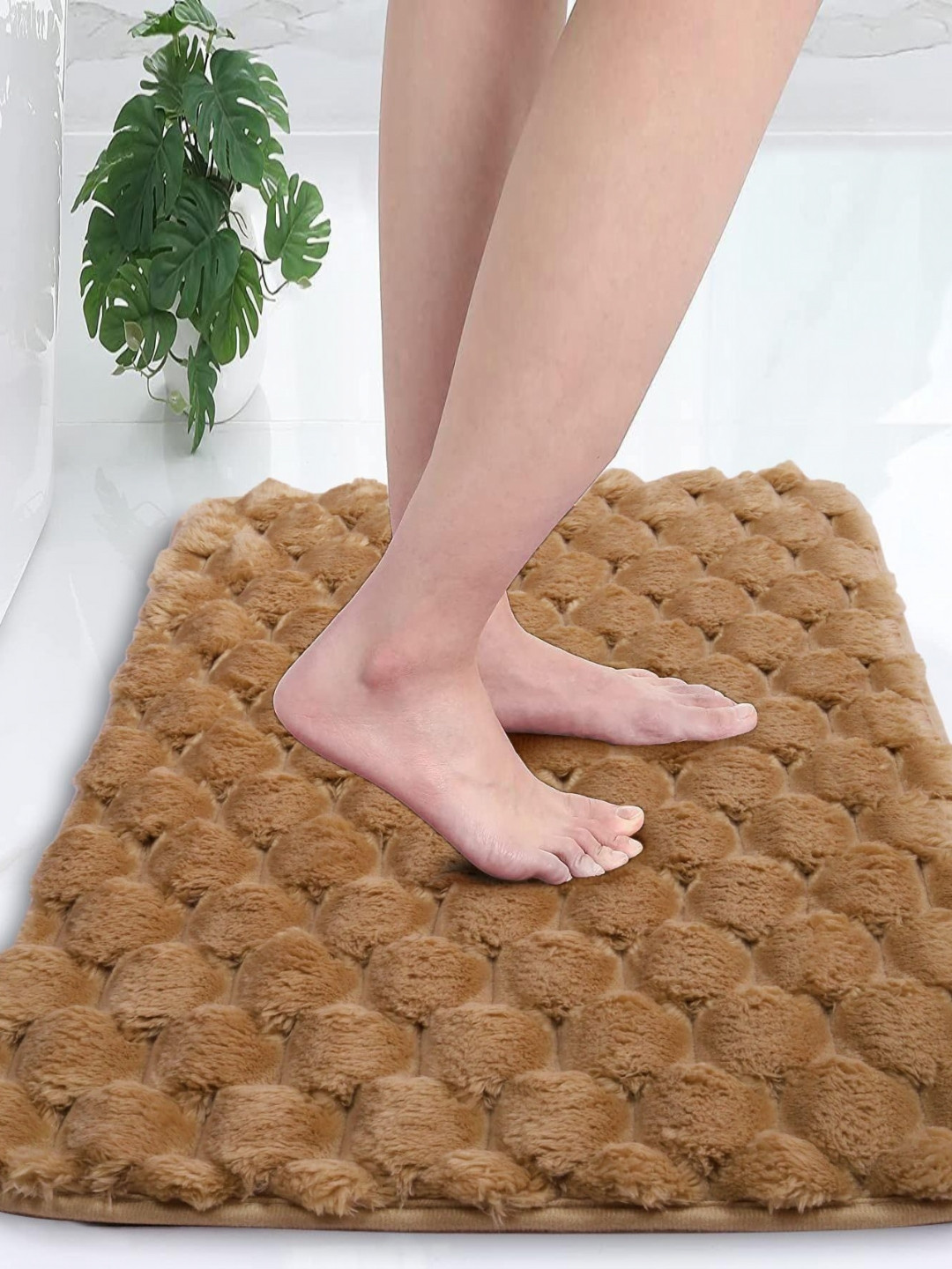 FAVRIA Coral Brown Cushioned Velvet 1000 GSM Anti Slip Water Absorbent Bath Rug