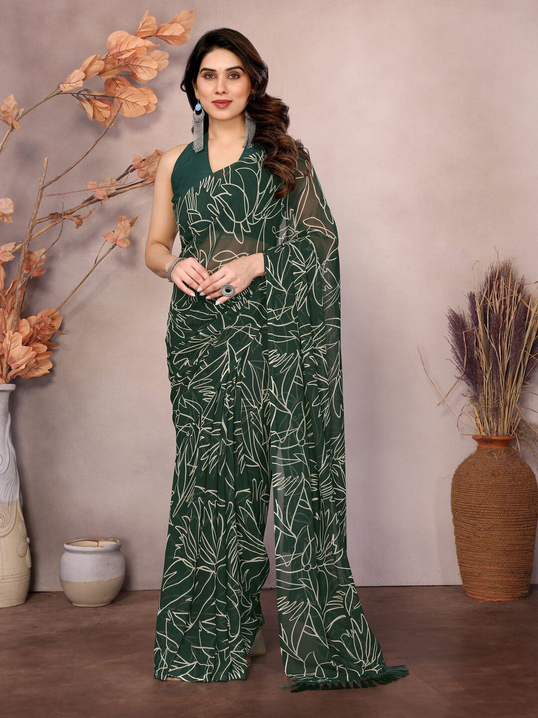 PEORA'S CLOSET Pure Georgette Ready to Wear Saree