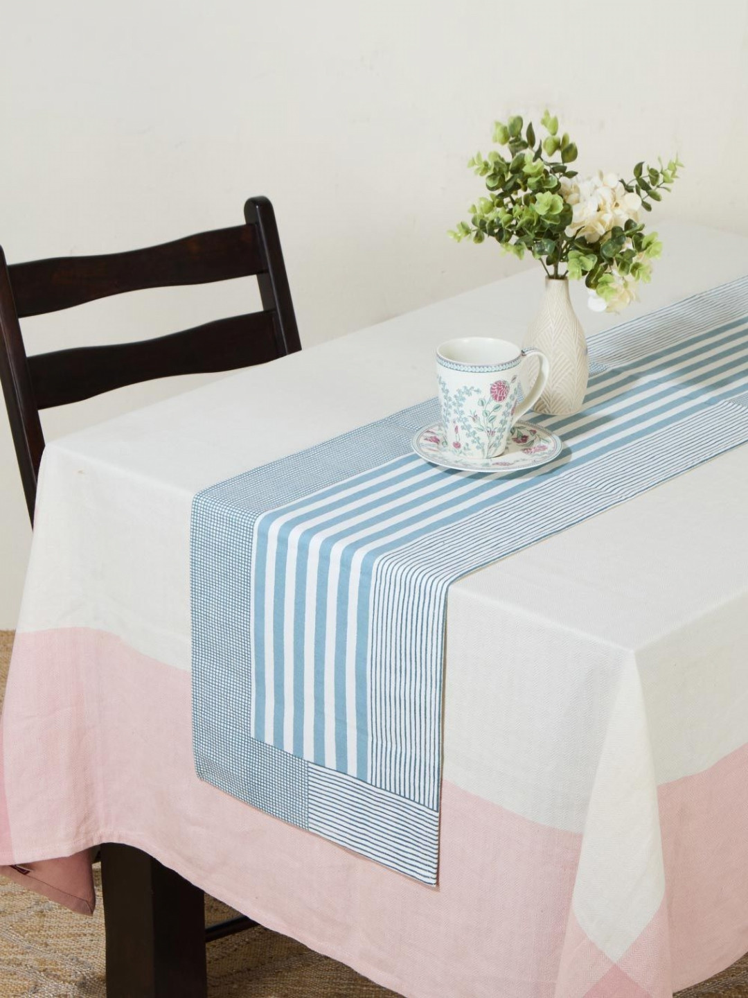 Fabindia Blue & White Striped Pure Cotton Large Runner