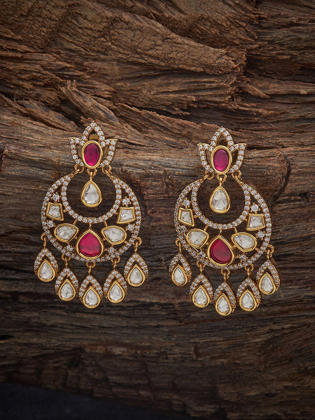 Kushal's Fashion Jewellery Embellished Bridal Victorian-Plated Kundan Teardrop Earrings