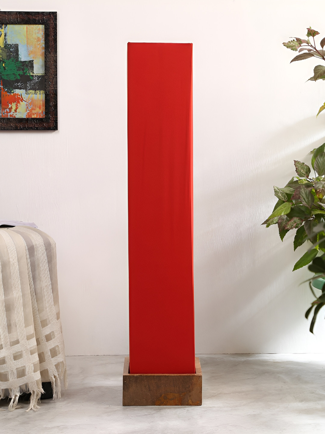 Devansh Red & Brown Rectangle Wooden Floor Lamps