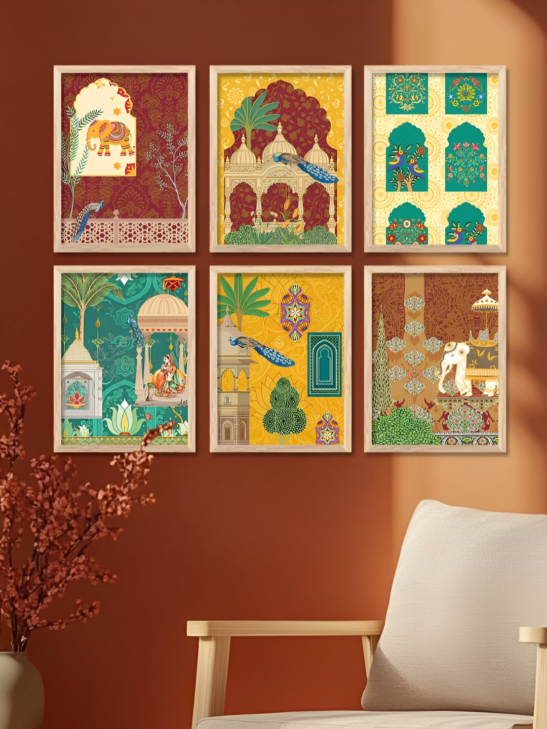 Kotart Traditional Wood 6 Piece Wall Rectangle Paintings Wall Art - 10 x 13In