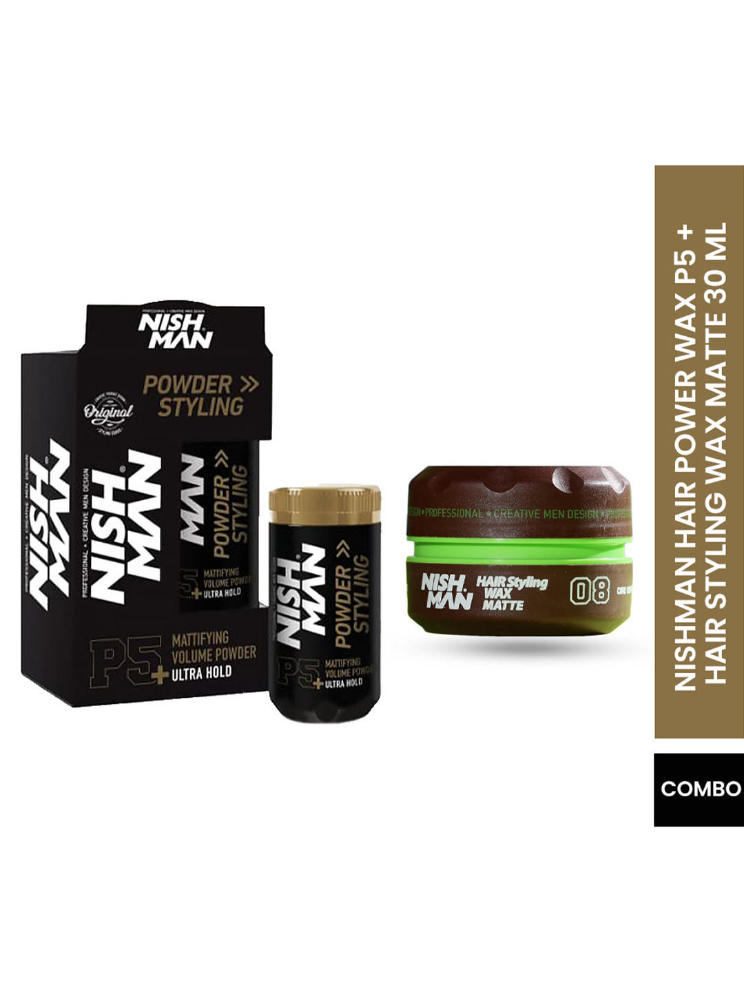 Nishman Set Of 2 P5 Ultra Hold Mattifying Hair Powder & Hair Styling Matte Wax Combo