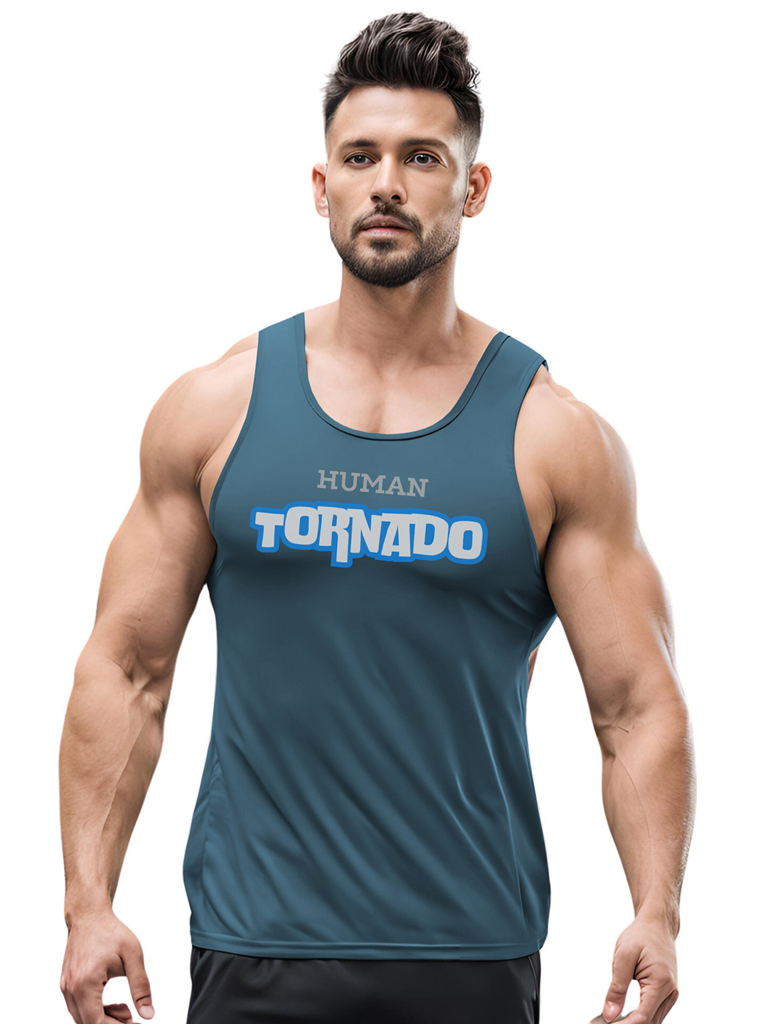 3Colors Printed Gym Innerwear Vests VEST-NCUT-HUMN TORANDO-AF BLUE_M