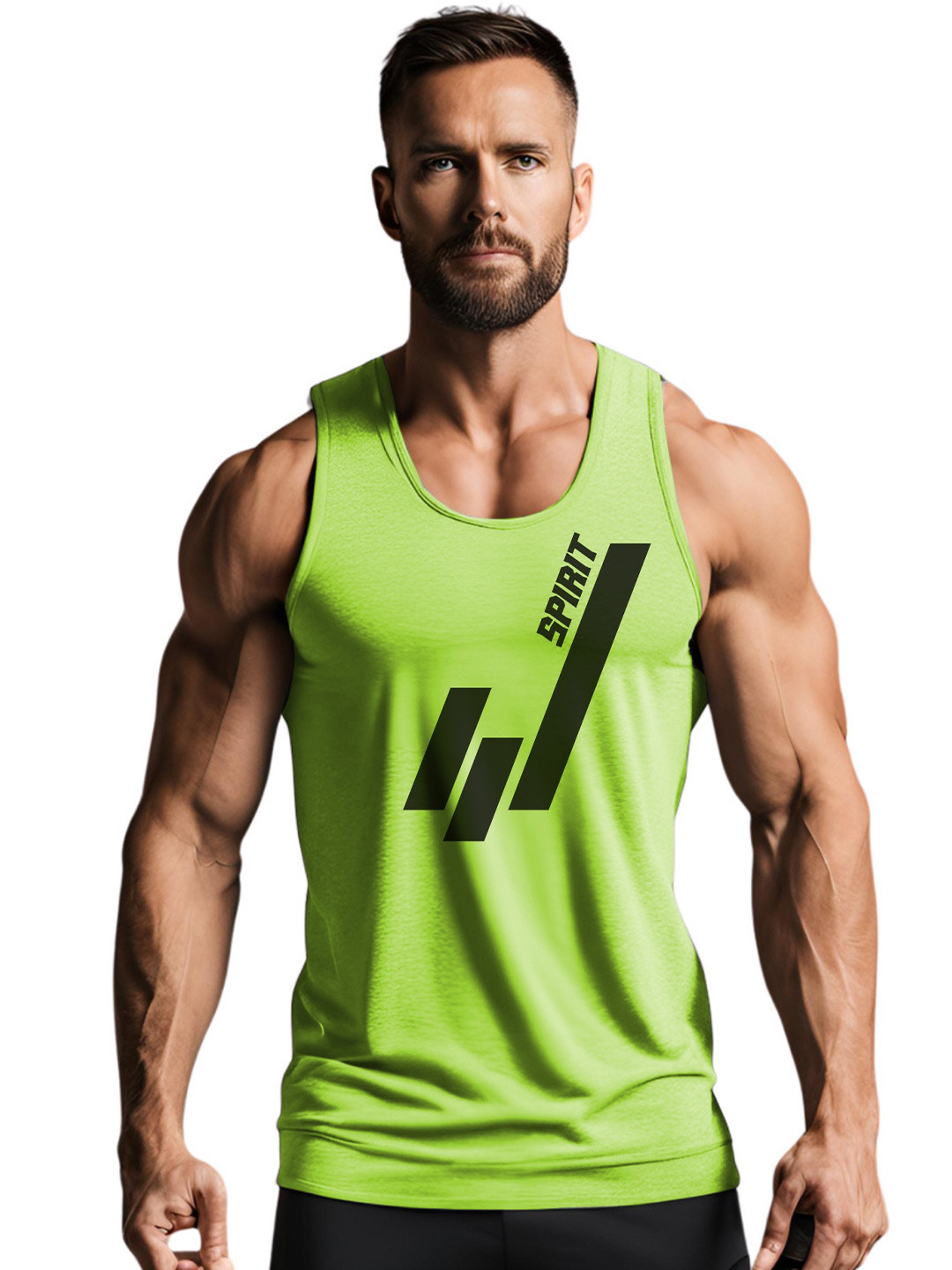 3Colors Printed Round Neck Gym Vest VEST-NCUT-SPIRIT-GREEN_M
