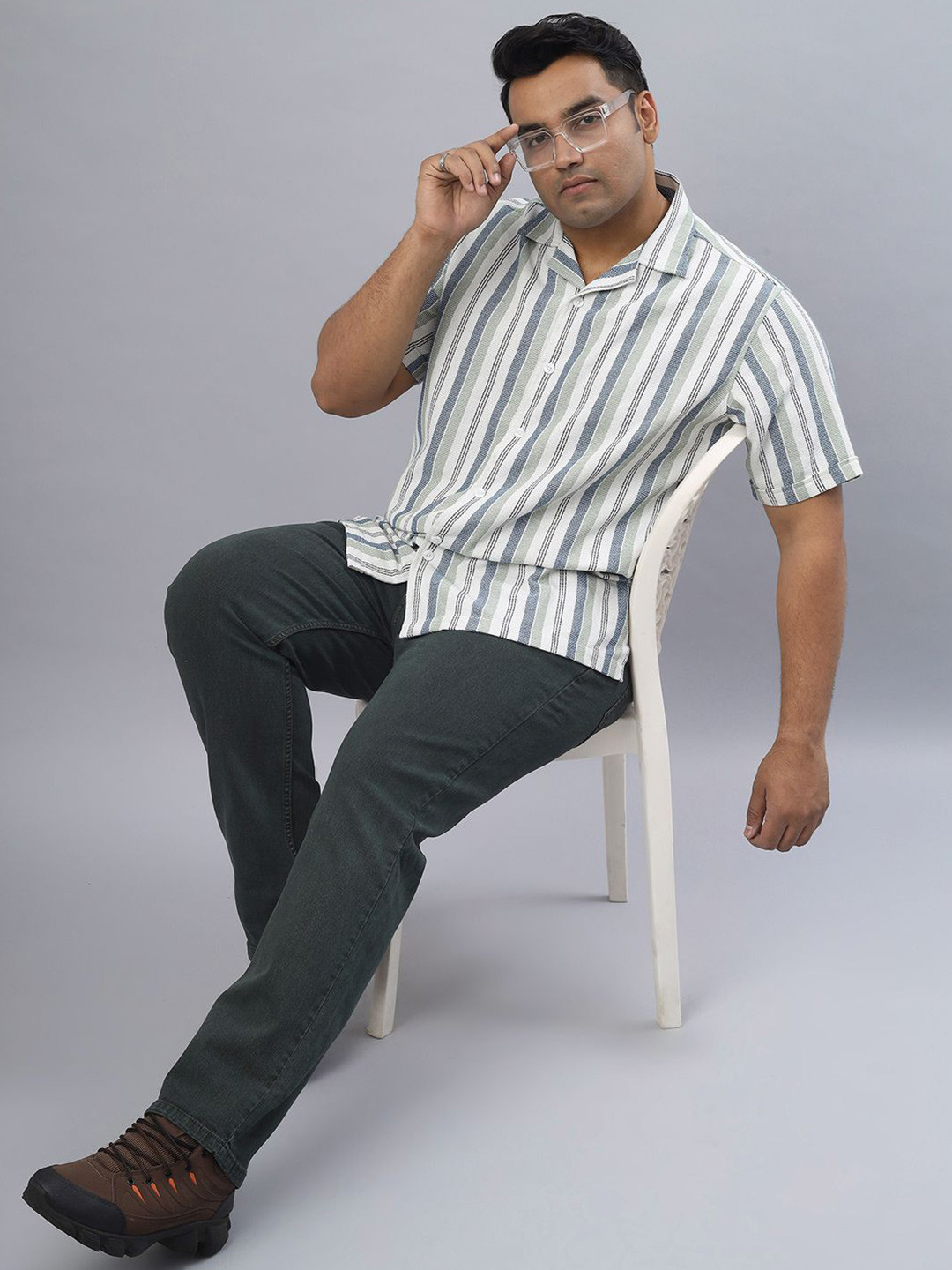 NEON CHILLIE Mens Plus Size Open Collar Half Sleeve Shirt