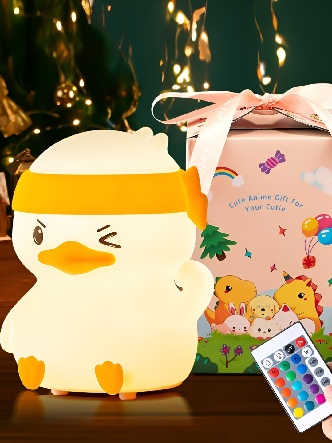 DWIZA ENTERPRISE White & Yellow Cute Duck Textured Color Changing Night Lamp With Remote