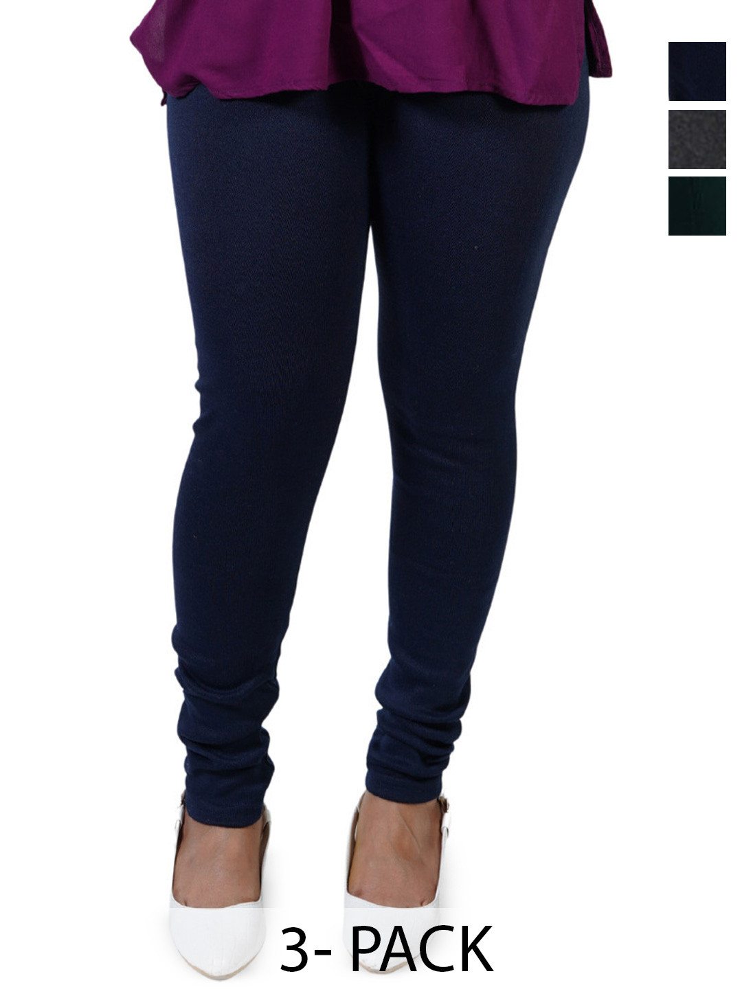 URBAN KANYA Pack Of 3 Churidar-Length Leggings