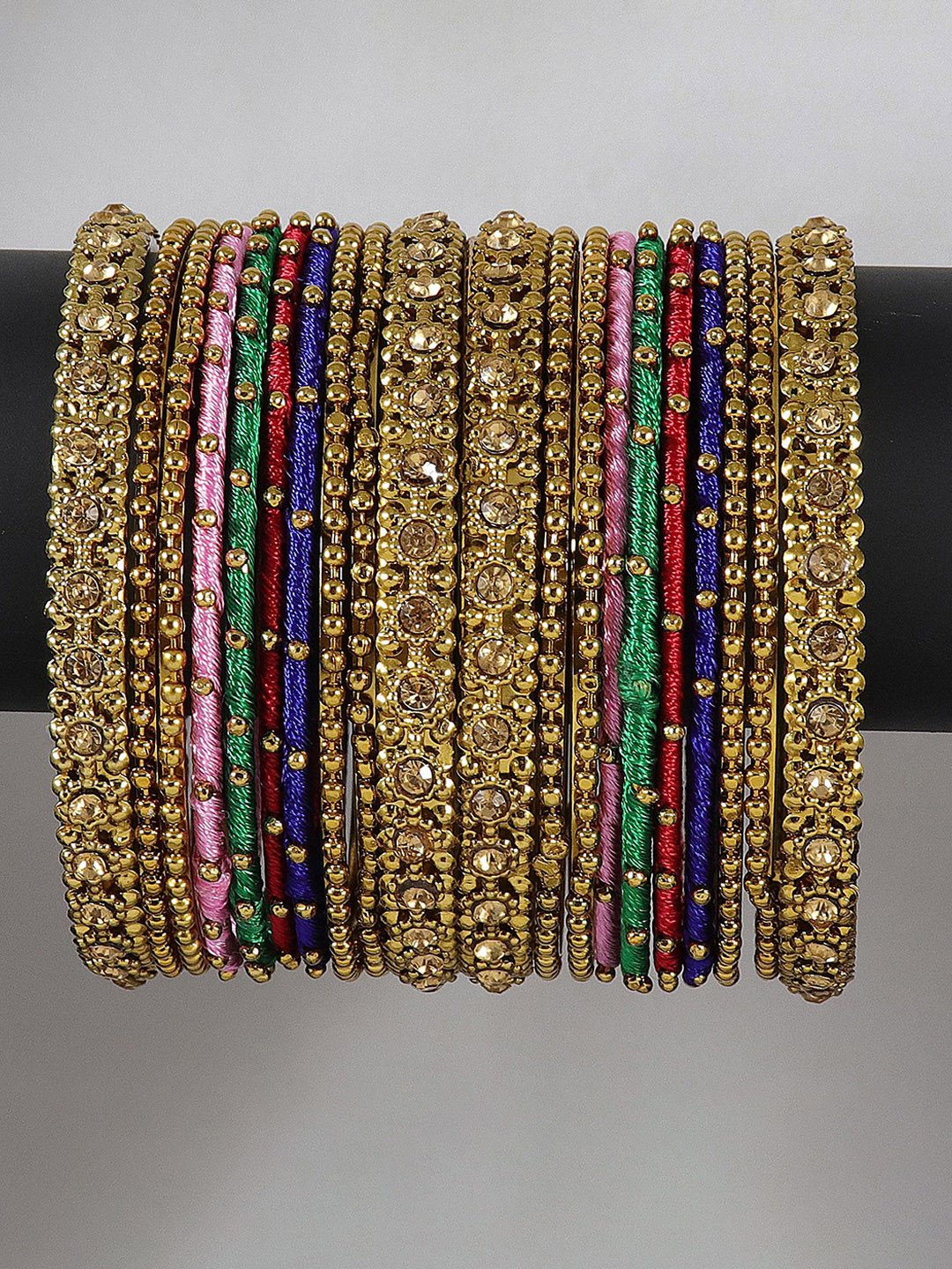 ZULKA Set Of 20 Cubic Zirconia-Studded Metal Bangles