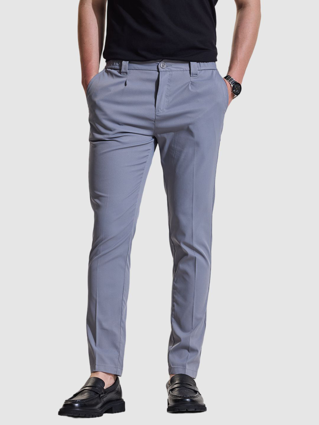 Snitch Men Smart Greyish Blue Slim Fit Trousers