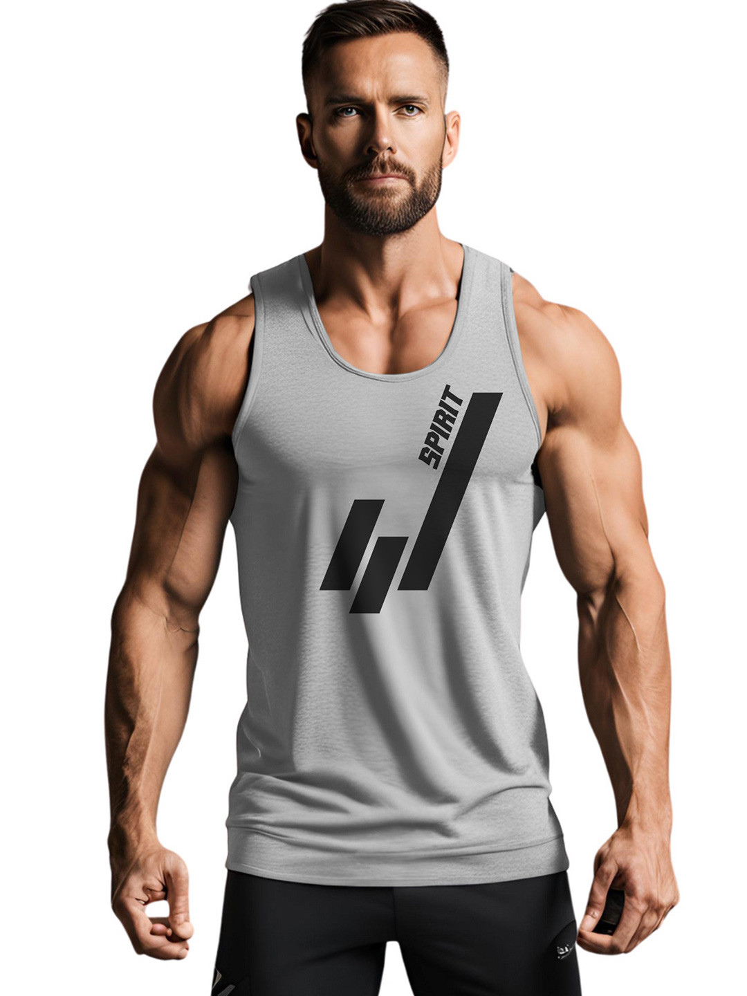 3Colors Printed Innerwear Gym Vest VEST-NCUT-SPIRIT-GREY_M