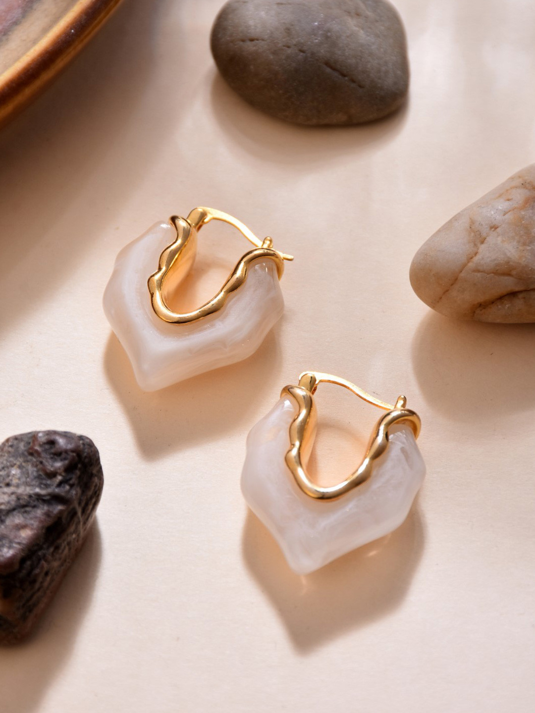 Reenisaa Gold Plated Geometric Curved Hoop Earrings