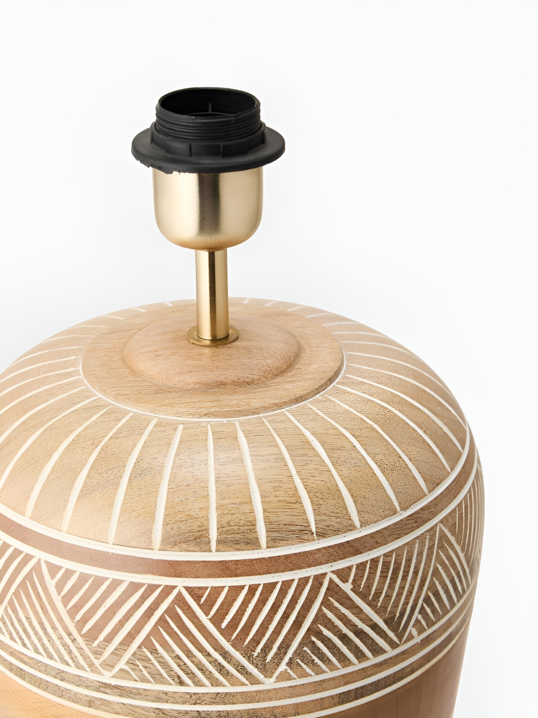 Fabindia Brown & Beige Printed Contemporary Frustum Wooden Table Lamp With Bulb