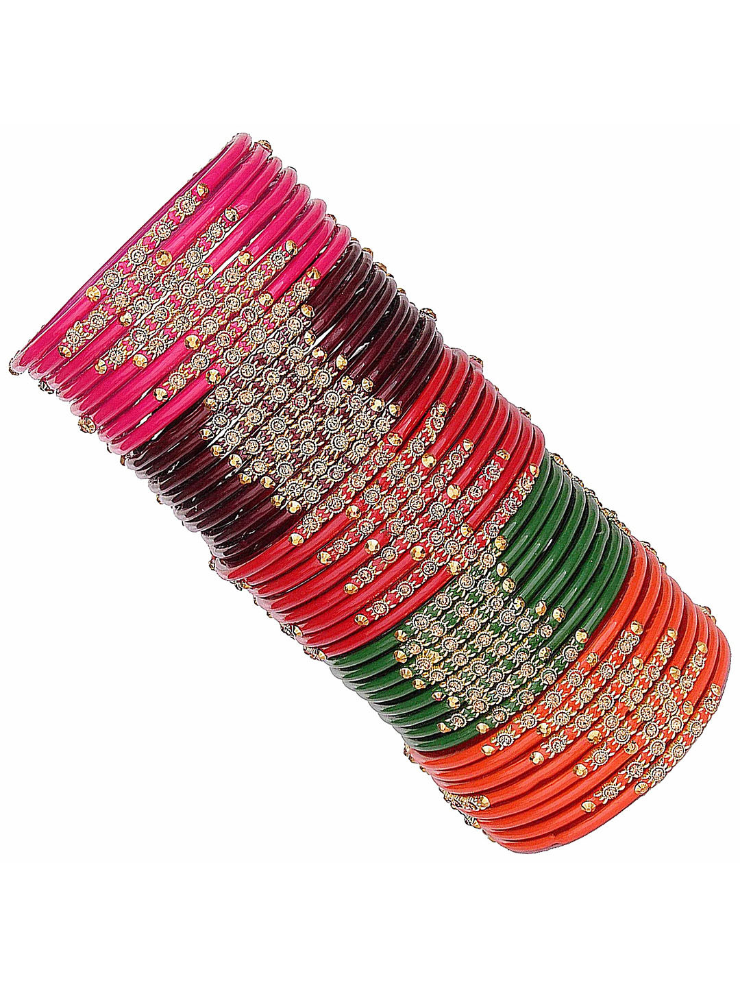 ZULKA Set Of 40 American Diamond Stone-Studded Glass Bangles