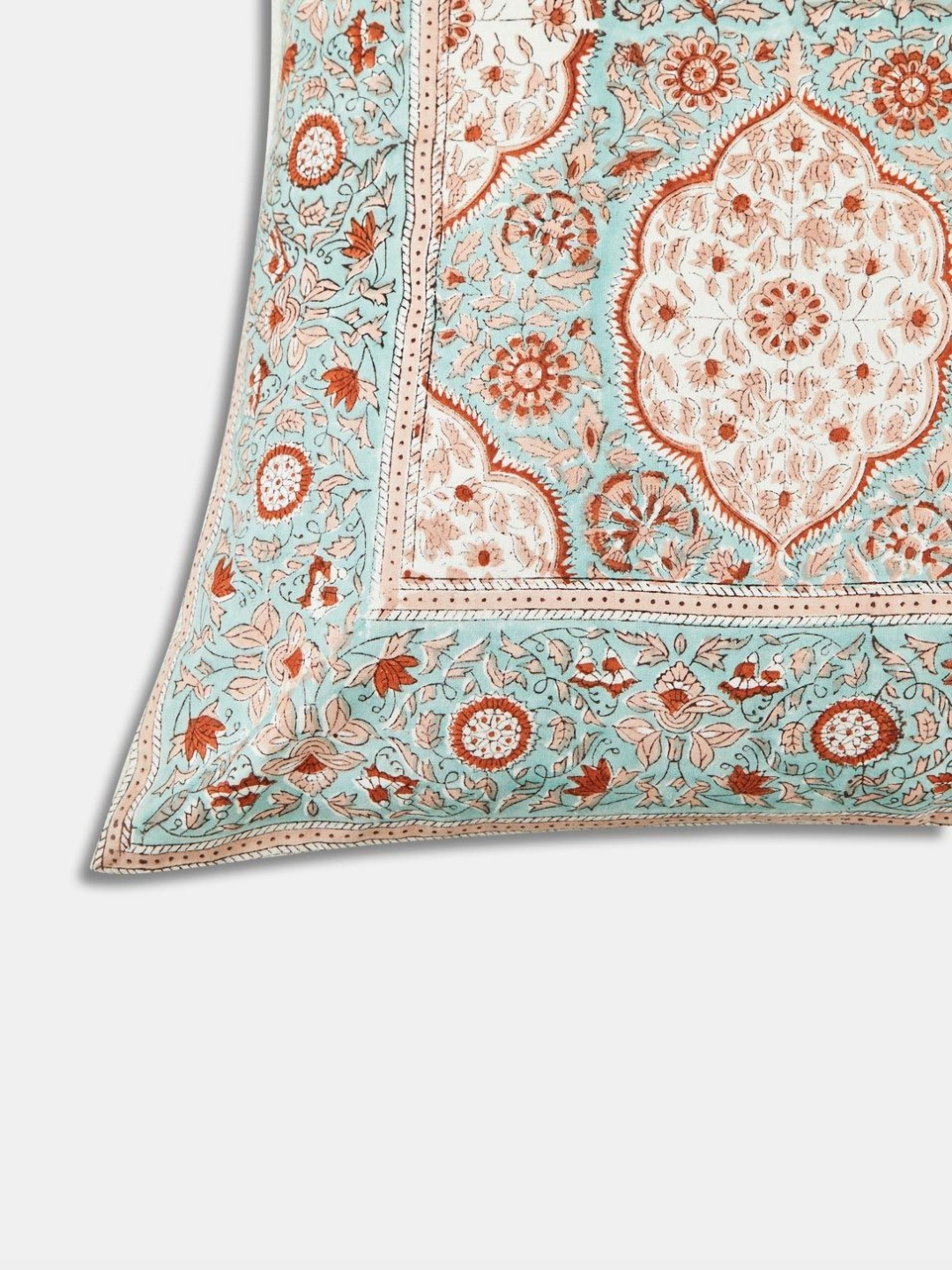 Fabindia Amer Aqua-Coral Blue And Orange Ethnic Motifs Square Cotton Cushion Covers