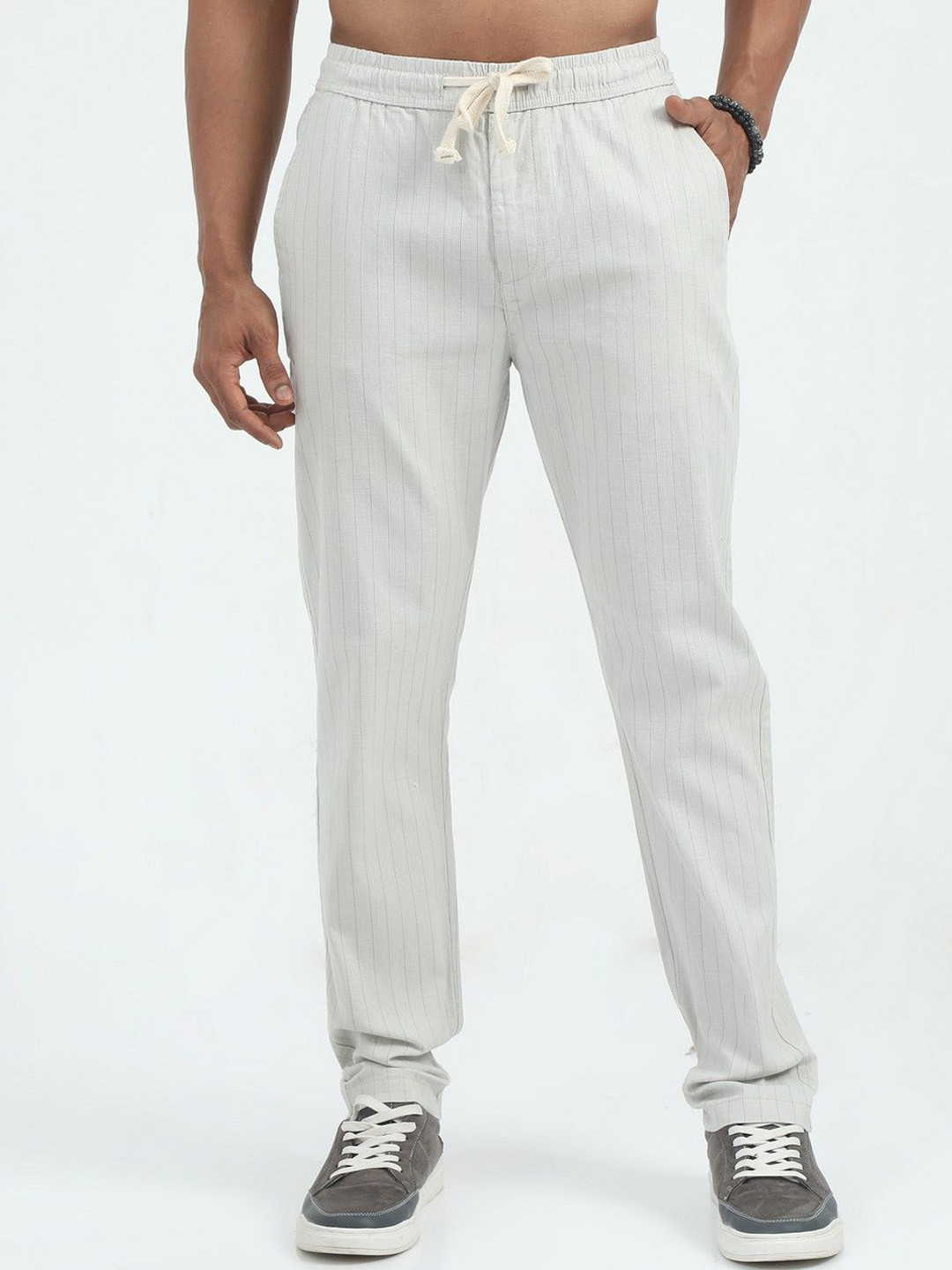 THE BEETEL HOUSE Men Relaxed Air Linen Summer Stripes Trousers