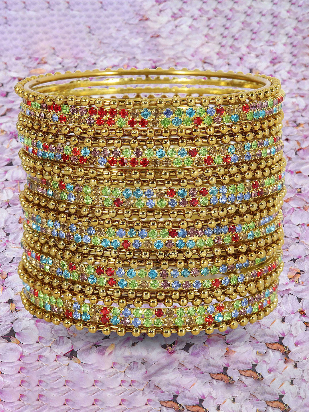 ZULKA Set Of 24 Metal With Cubic Zircon Gemstone Studded Bangles