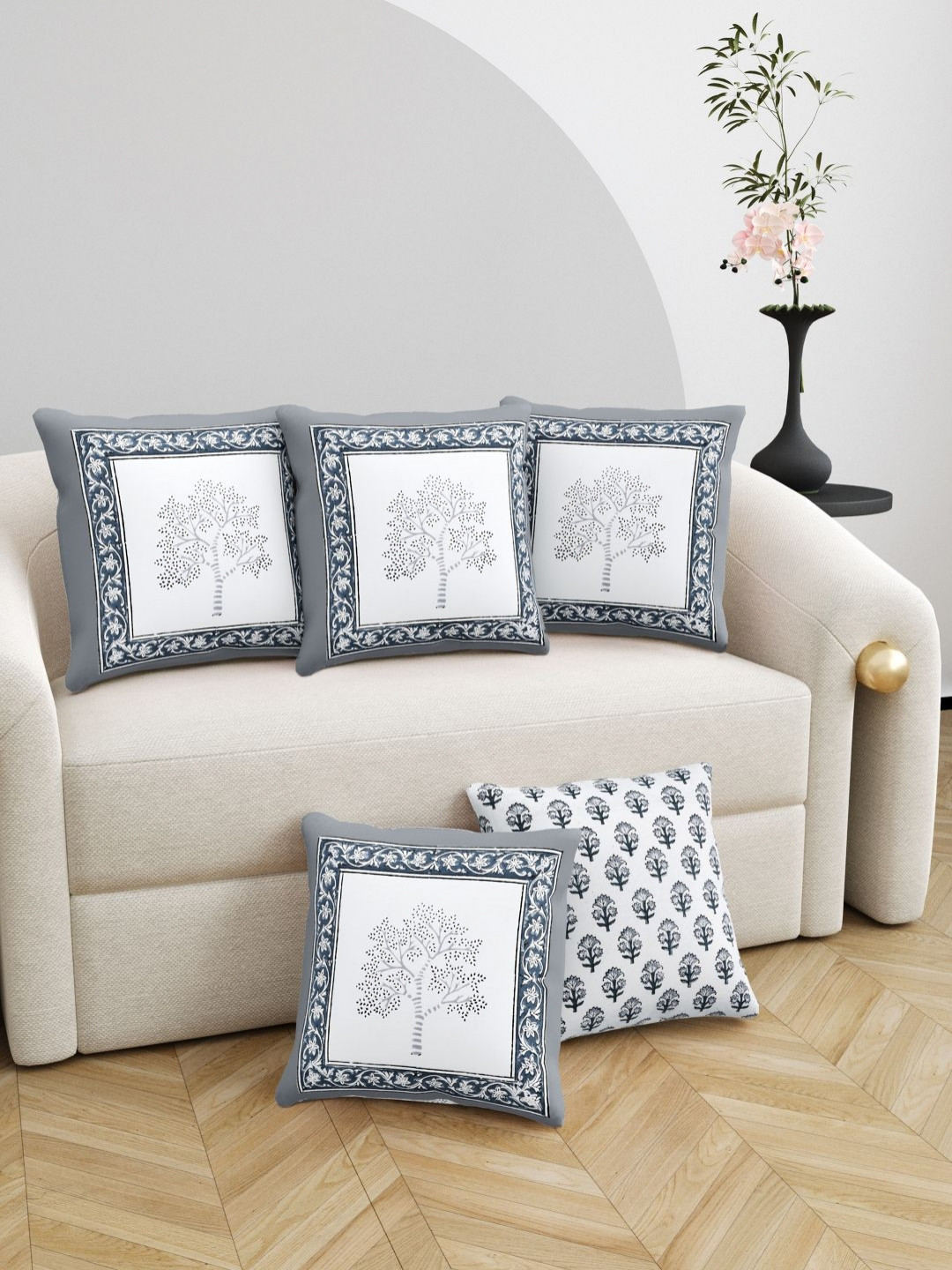 Myntra Elegant Homes Printed Polyester Silk Reversible 5 Pcs Cushion Covers -16x16In