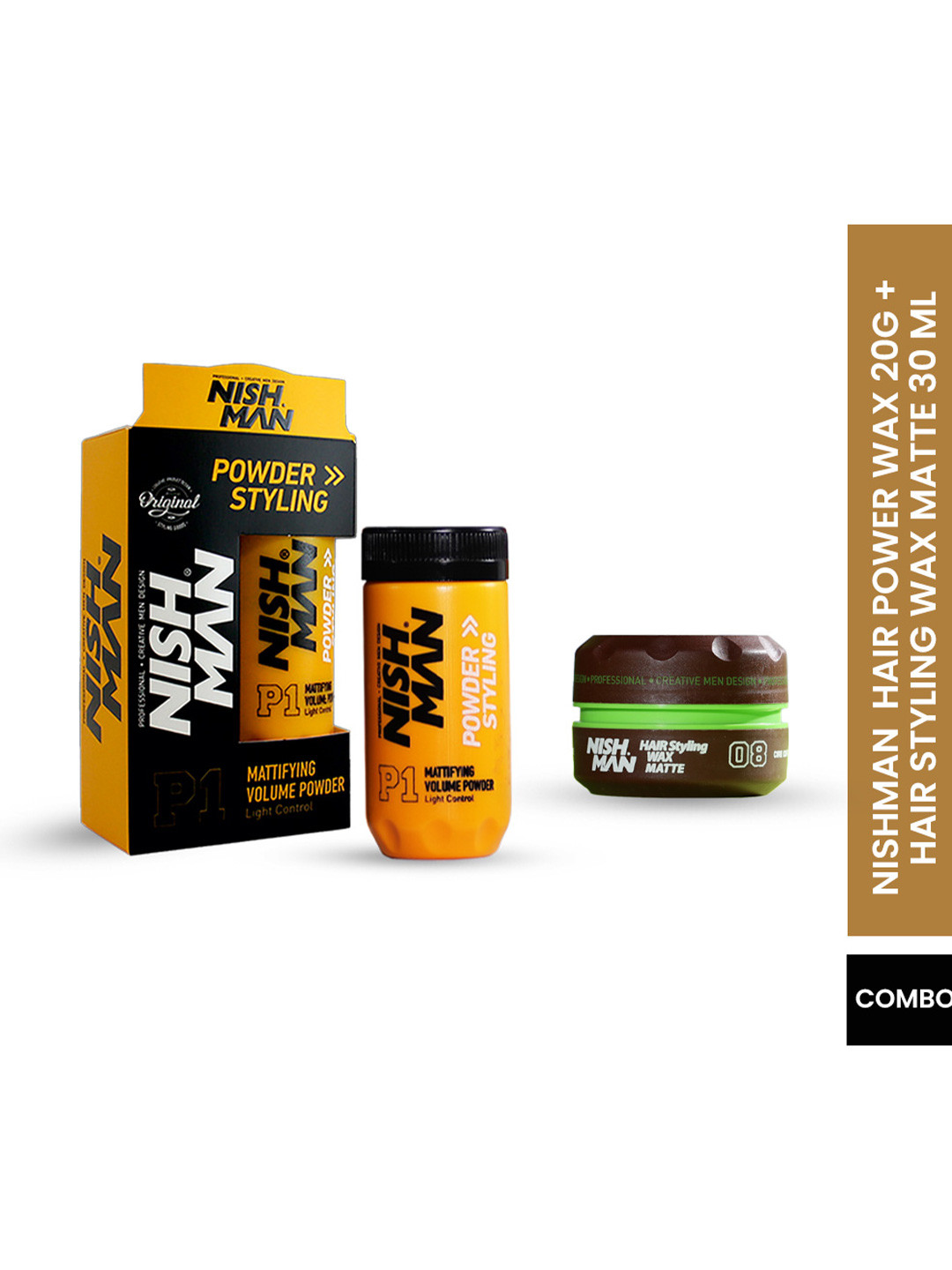 Nishman Set Of 2 P1 Mattifying Hair Volumizing Powder & Hair Styling Matte Wax Combo