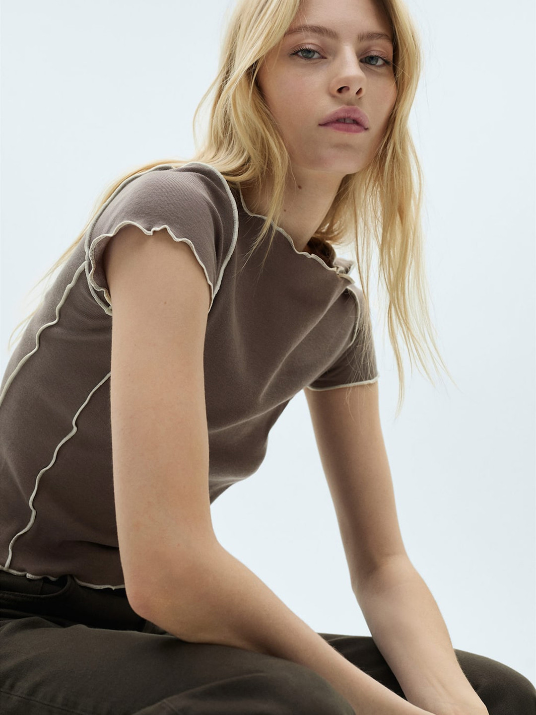 MANGO Pure Cotton Casual T-shirt Contrasting Trim