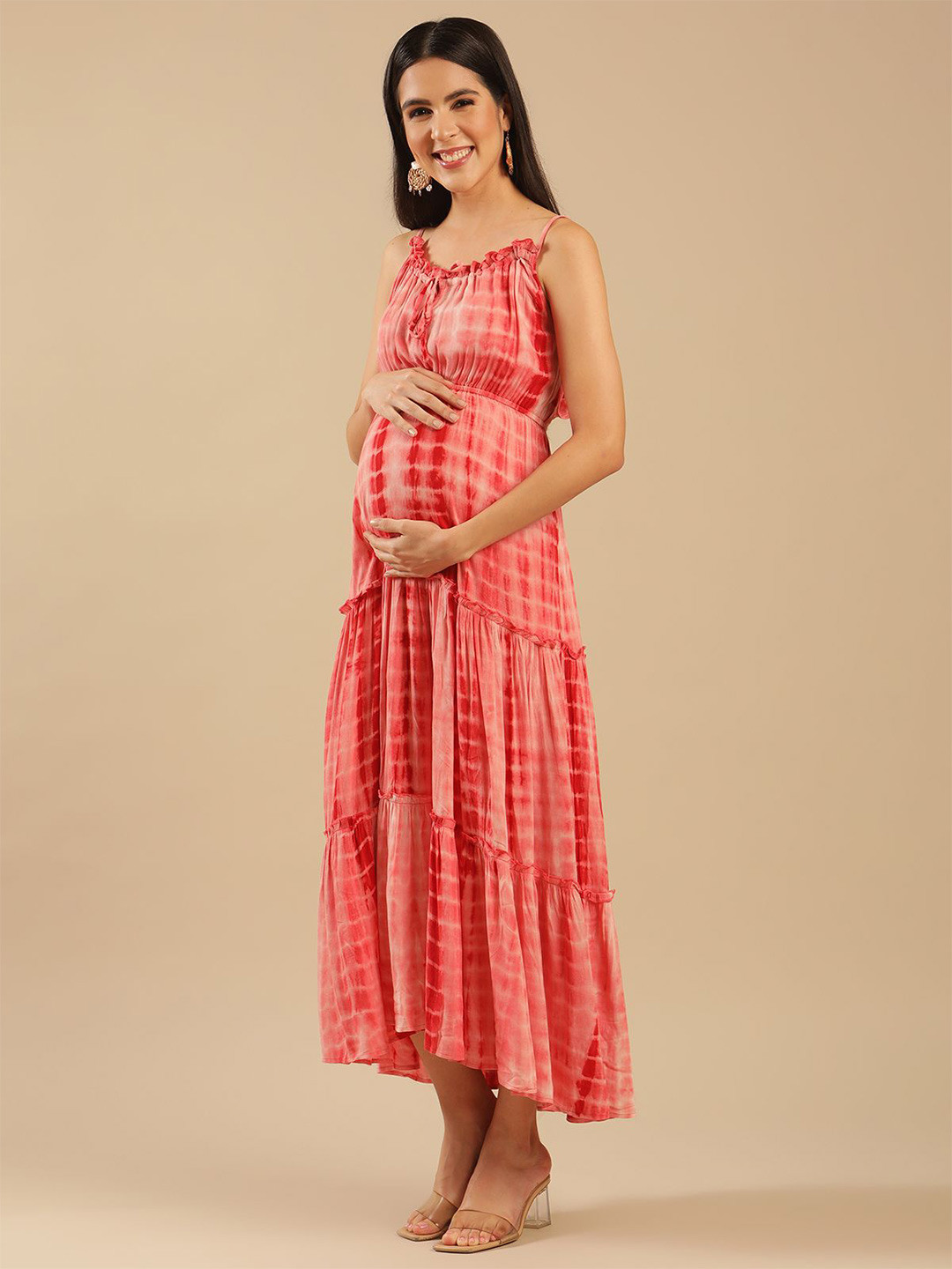 Shades of Sabi Tie and Dye Print Fit & Flare Maxi Maternity Dress