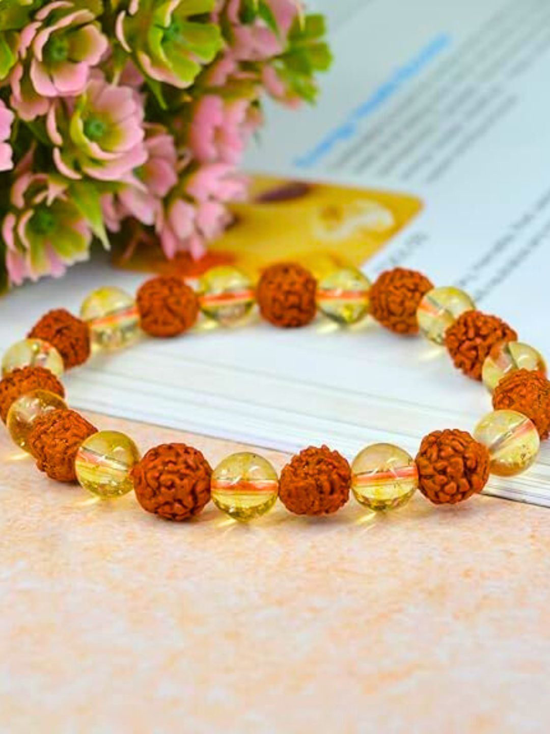 The Roadster Lifestyle Co Men Rudraksha & Citrine Beaded Bracelet