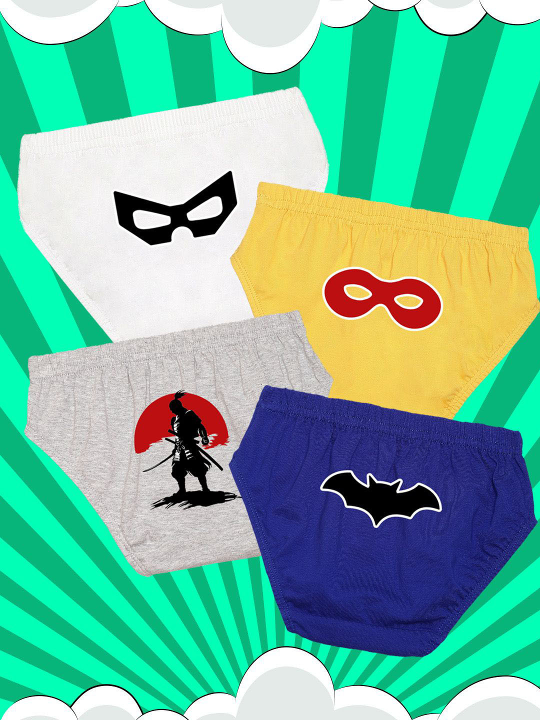 NUSYL Boys Pack Of 4 Printed Cotton Boys Basic Briefs NUBCBRFPO4.0057