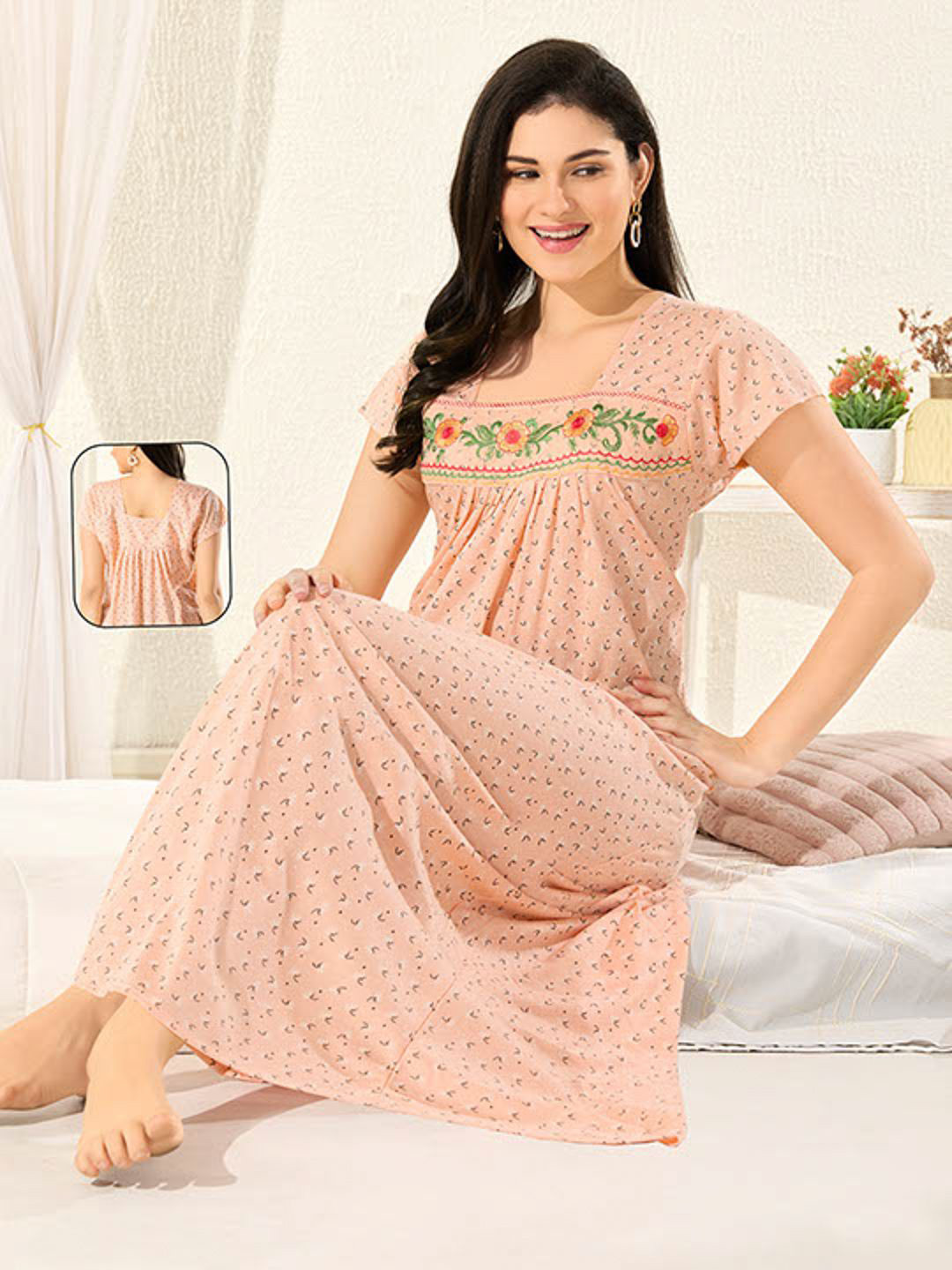 UDHATIKRAMAN Embroidered Maxi Nightdress