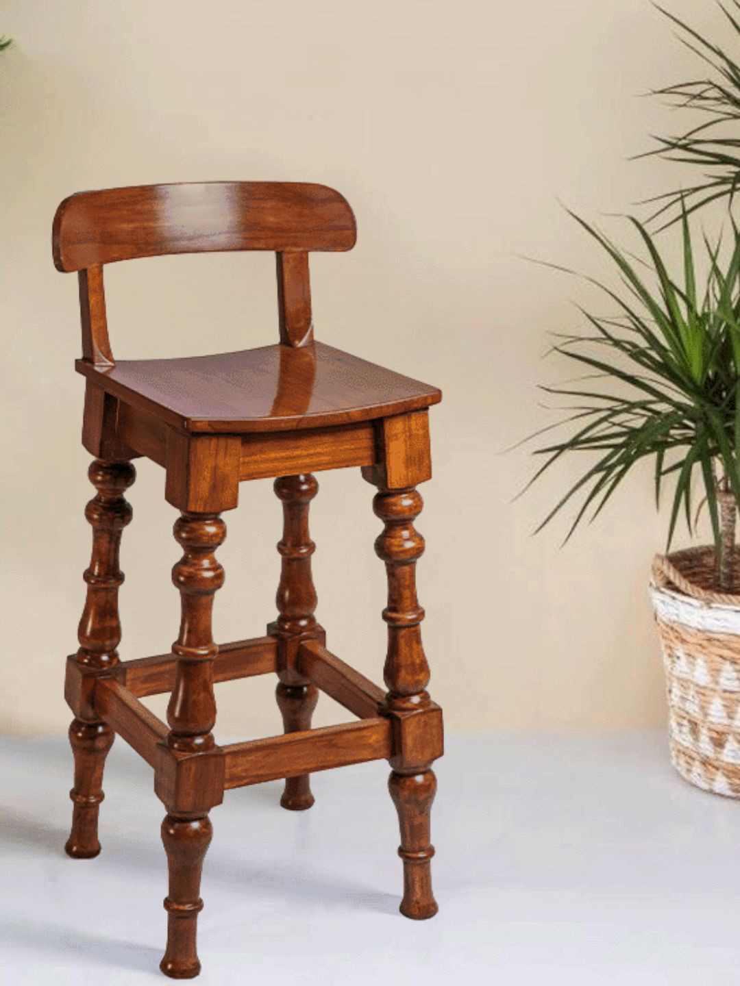 Sujan Carnival Funiture Brown Teak Wood Bar Stool