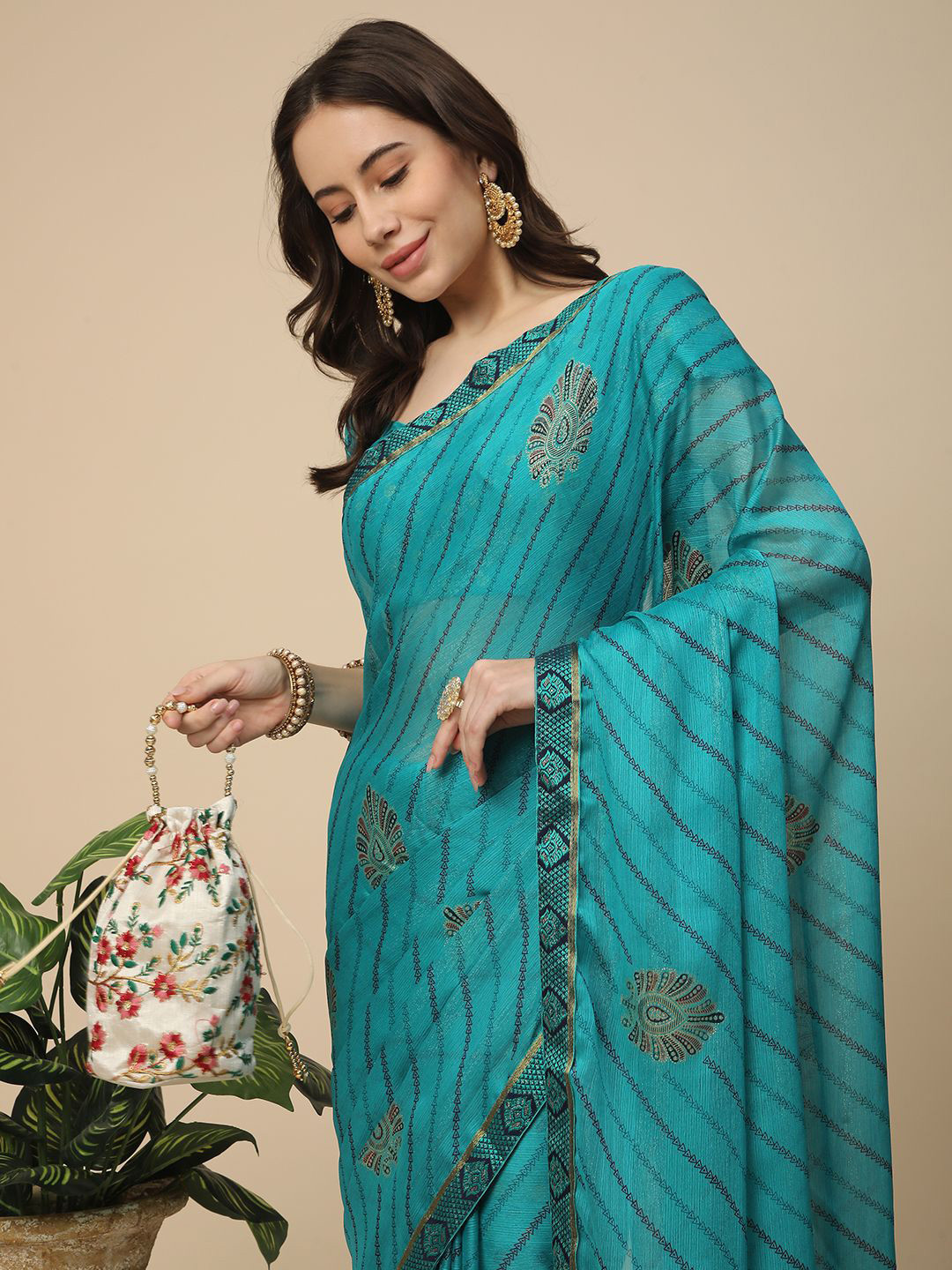 RATAN Leheriya Patchwork Poly Georgette Leheriya Saree