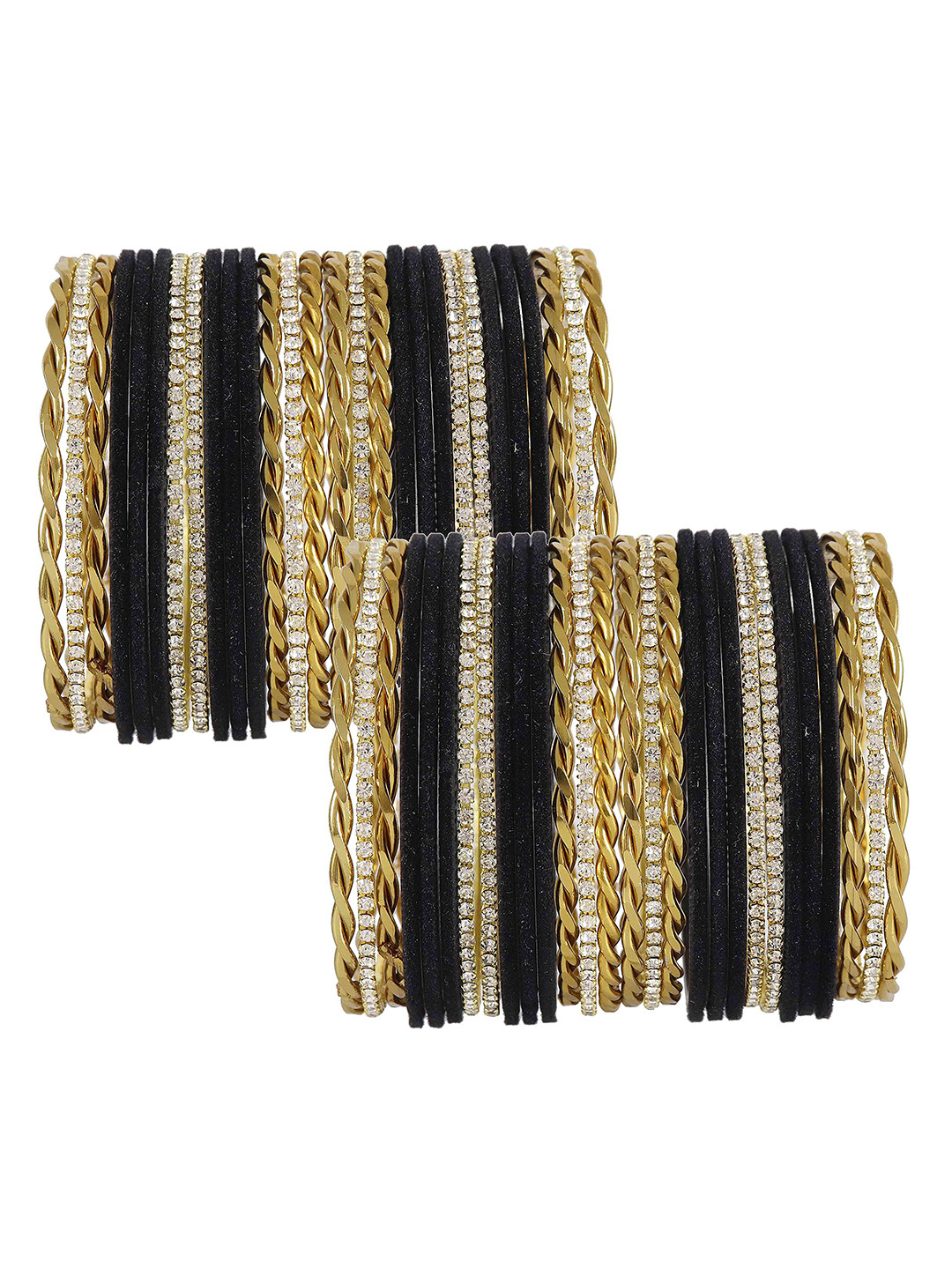 ZULKA Set Of 28 Cubic Zirconia Stones Studded Velvet Bangles