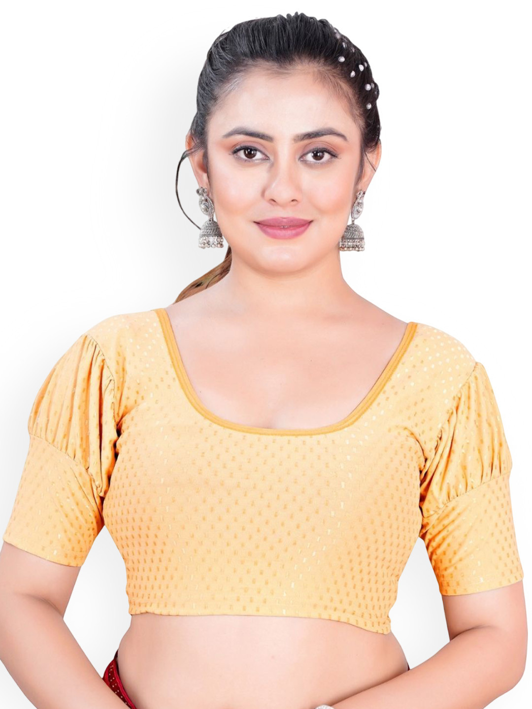 SS Sanket Synthetics Dobby Textured Stretchable Balloon Saree Blouse