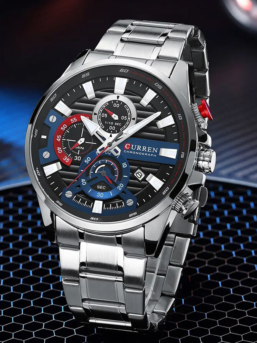 Curren Men & Stainless Steel Straps Digital Watch CR-8415-Silver Black