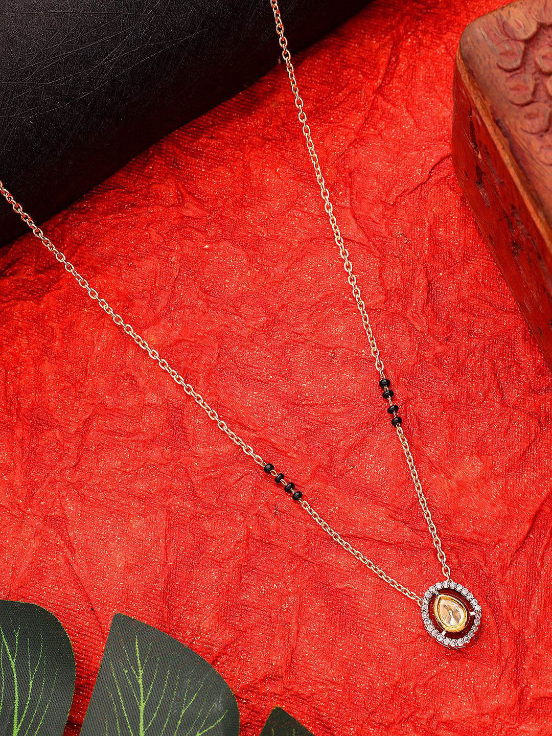 AARSEE OFFICIAL 22k Gold-Plated Artificial Stones Studded and Beaded Polki Mangalsutra