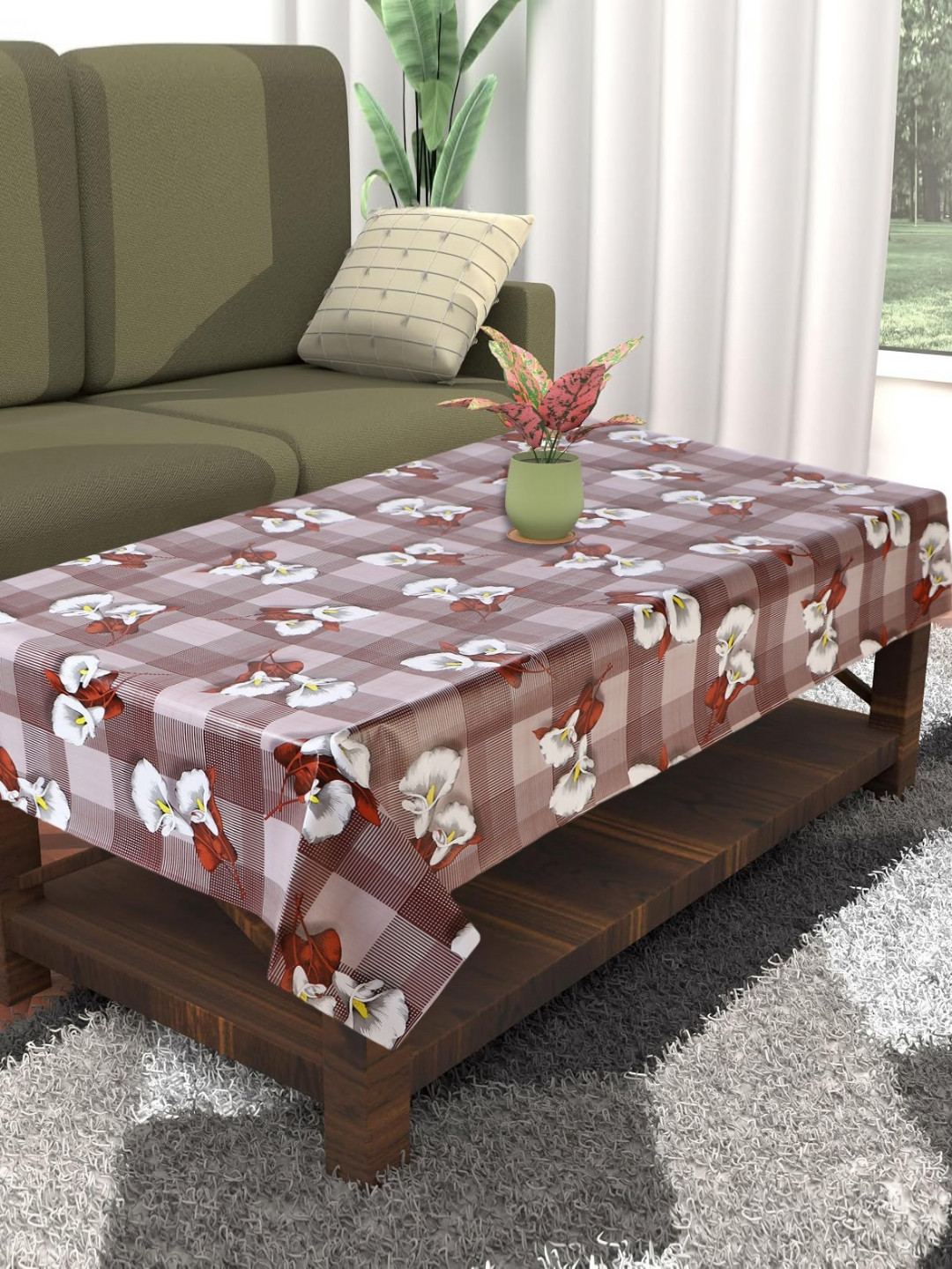 Dakshya Industries Tan Floral Waterproof Plastic 4-Seater Table Cover