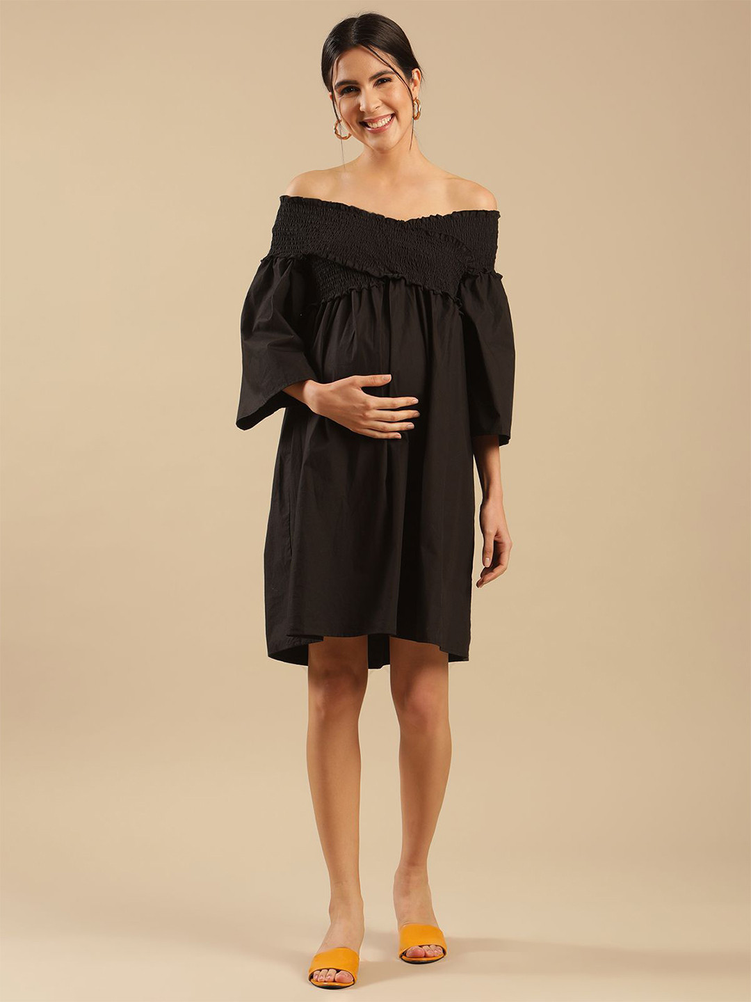 Shades of Sabi Off-Shoulder A-Line Mini Maternity Dress