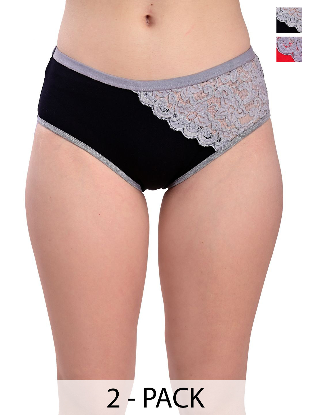 Valles365 by S.C. Pack Of 2 Crossnet Hipster Briefs CRNETCMREDBLK-S