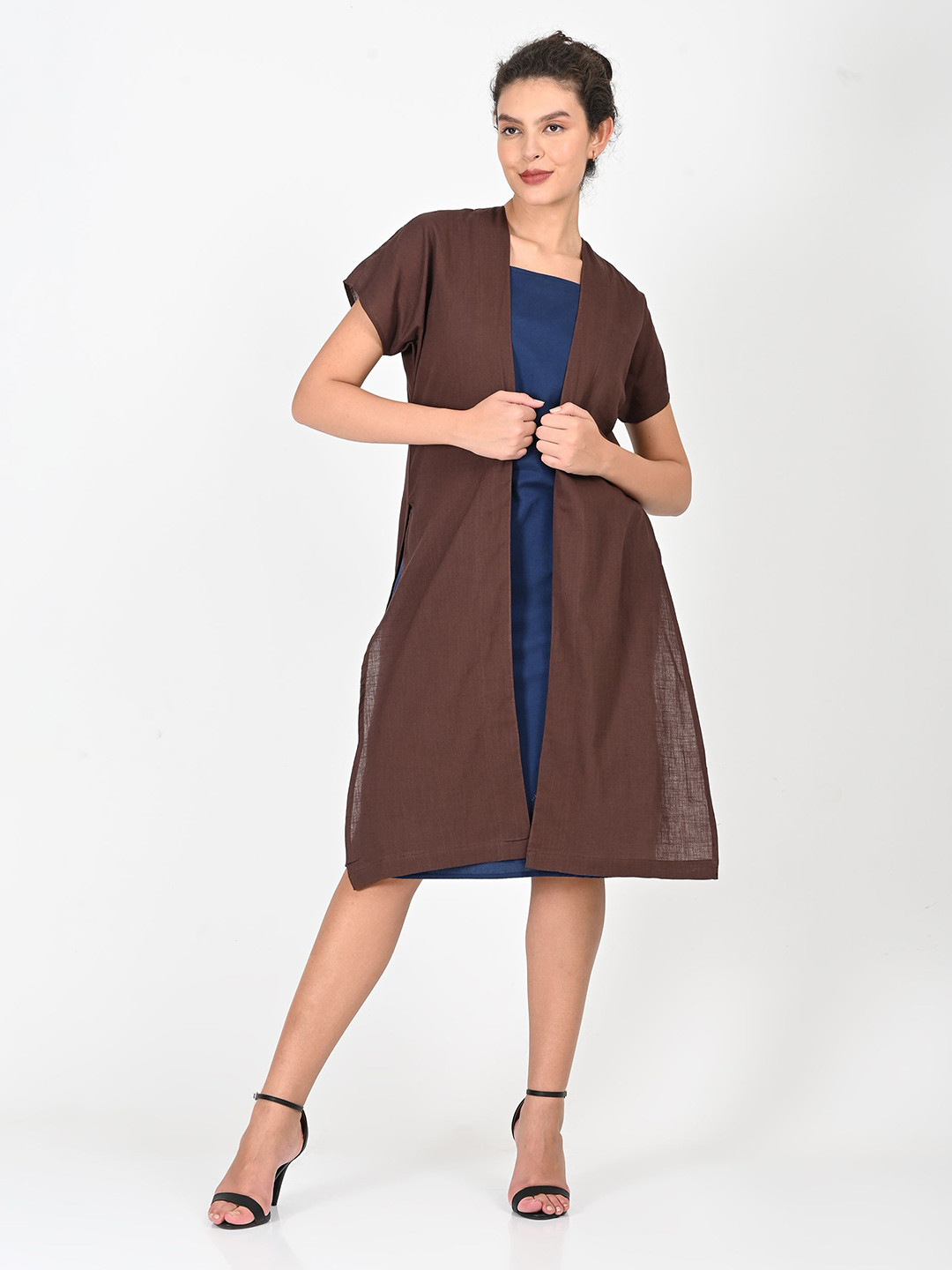 Saltpetre women Extended Sleeve Overlay With Navy Dress Set