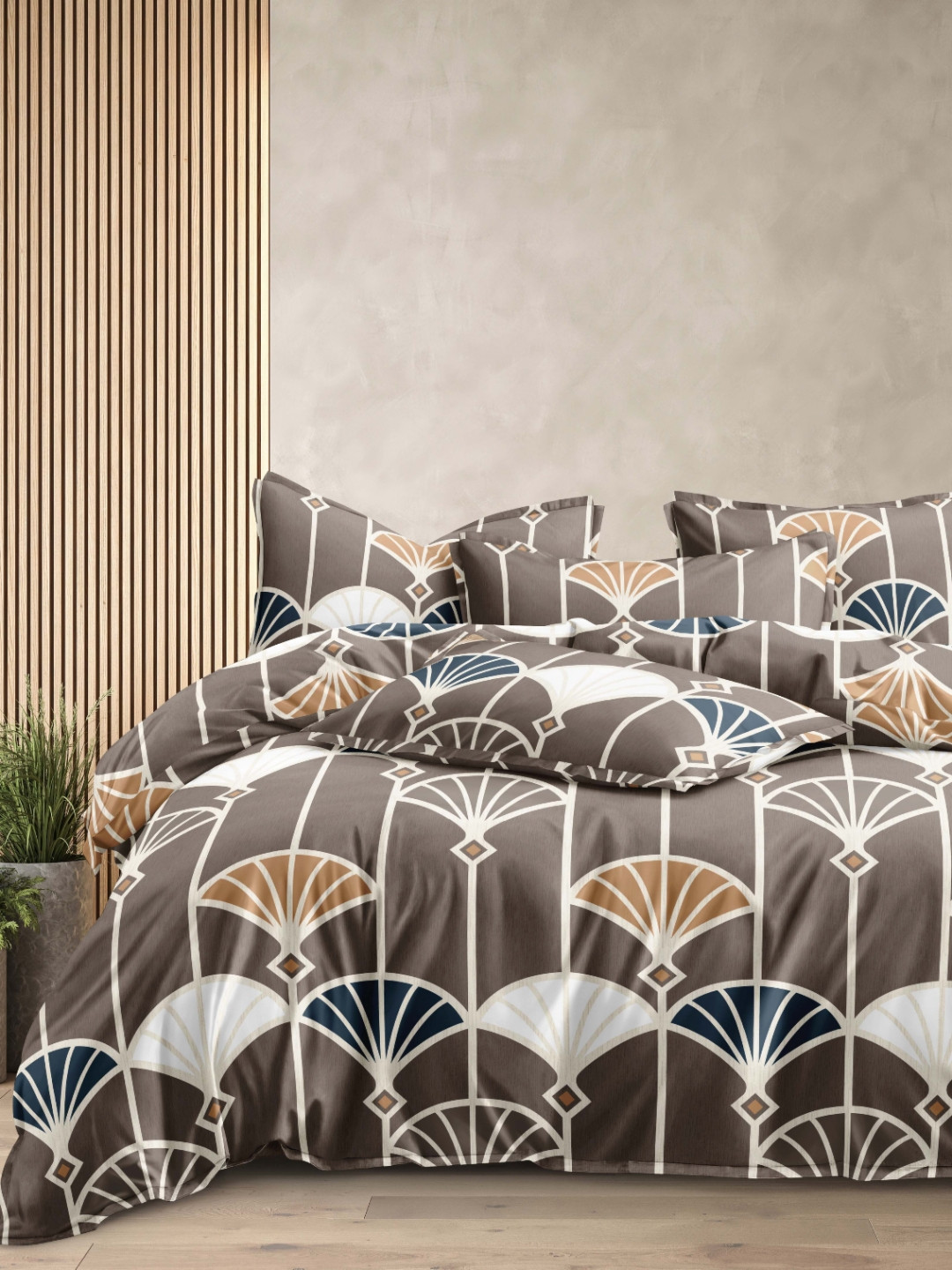 Ariana Riverside Brown Graphic Microfiber 140 TC King Bedsheet with 2 Pillow Covers-270 x 270 cm