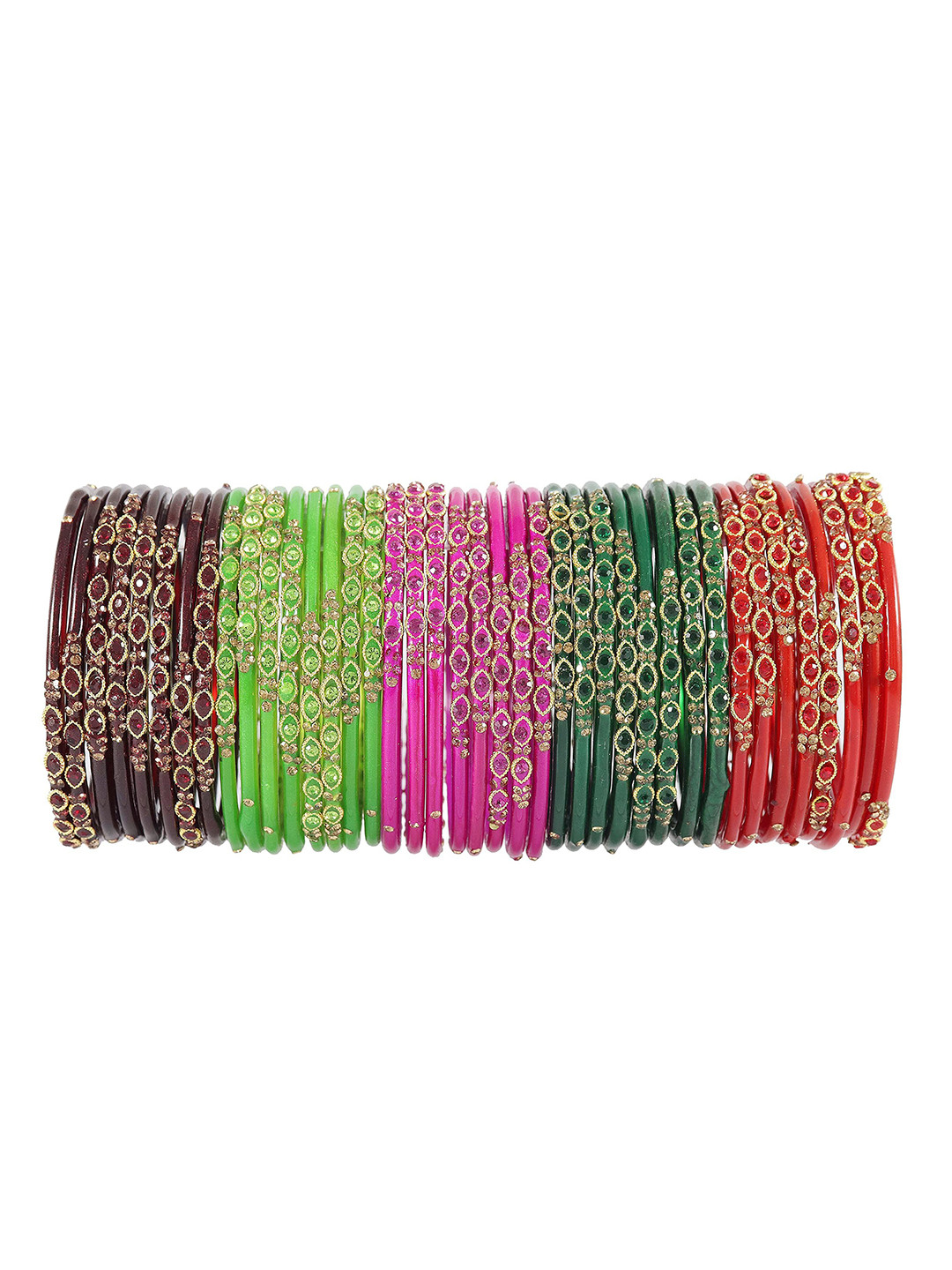 ZULKA Set Of 40 Cubic Zirconia Studded Glass Bangles