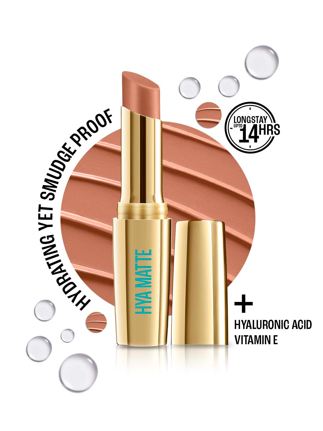 Lakme 9to5 Hya Matte Hydrating Smudgeproof Lipstick Lasts 14Hr 3.6g -  Power Peach NM2