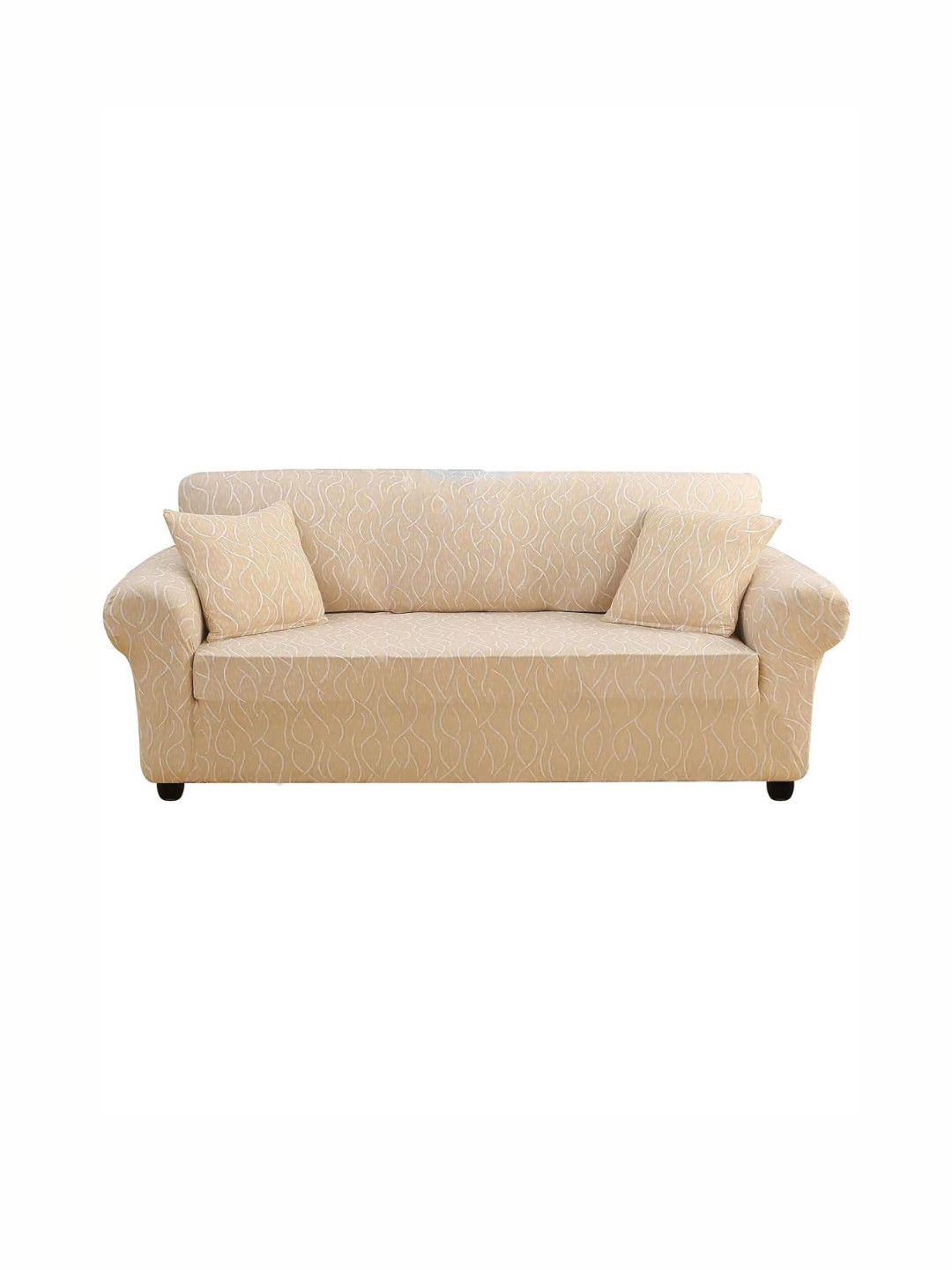 HOUSE OF QUIRK Three Seater Beige Solid Polyester Sofa Cover With Arms