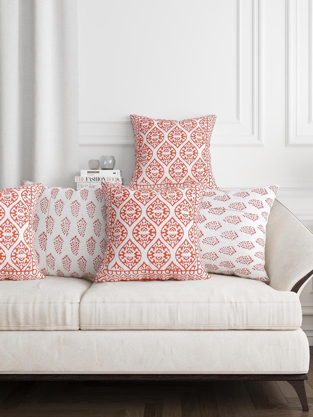 Myntra Elegant Homes Block Printed Cotton Lightweight 5 Pcs Cushion Covers -16x16In