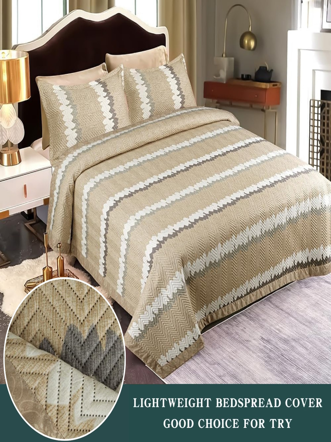 Innovative Edge Beige Striped Cotton 210 TC QueenBedsheet Set  2.54 m x 2.28 m