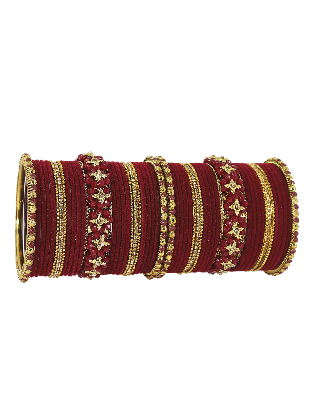 ZULKA Set Of 50 Cubic Zirconia Stone Studded & Beaded Bangles