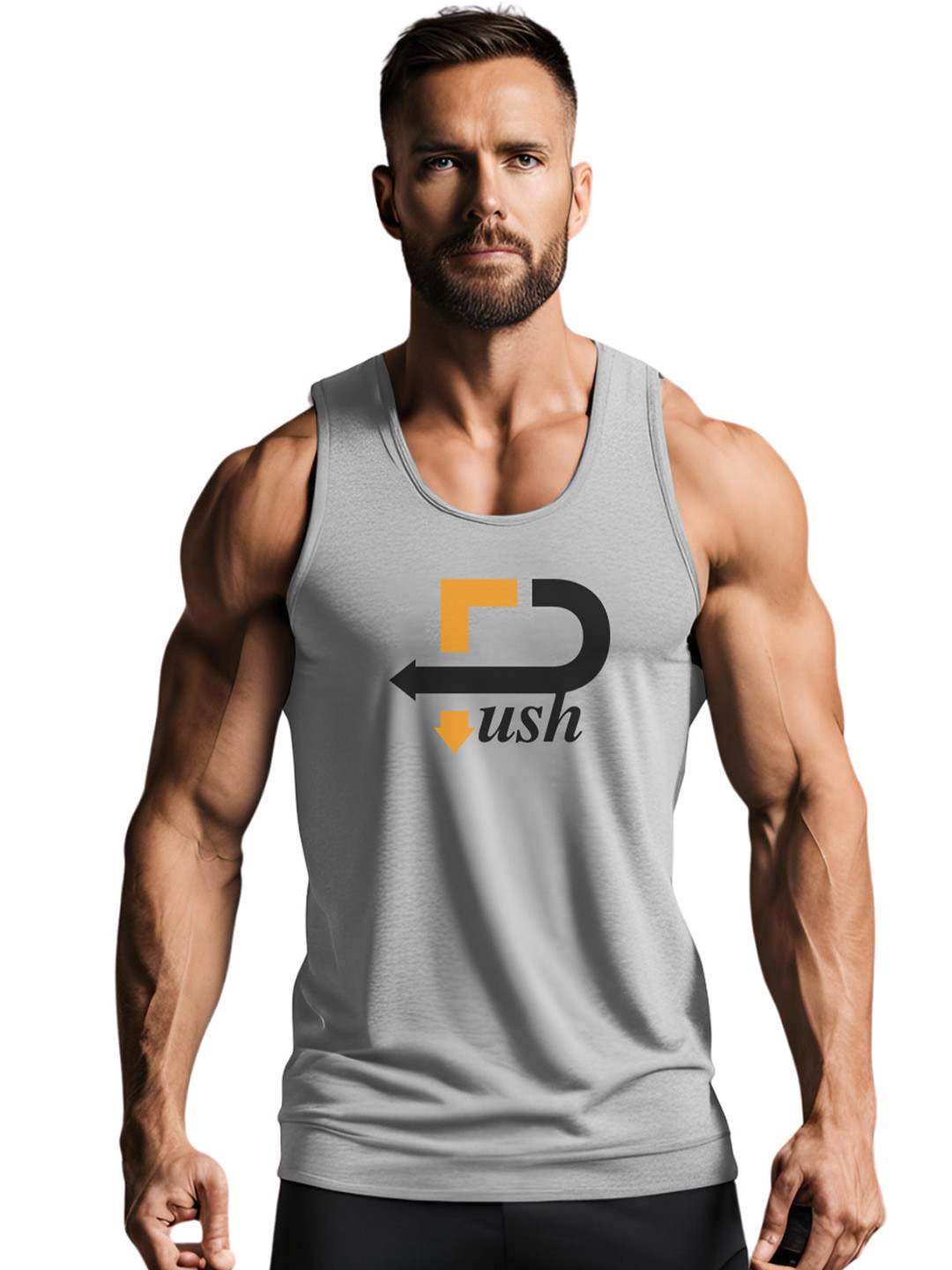 3Colors Printed Innerwear Gym Vest VEST-NCUT-PUSH-GREY_M