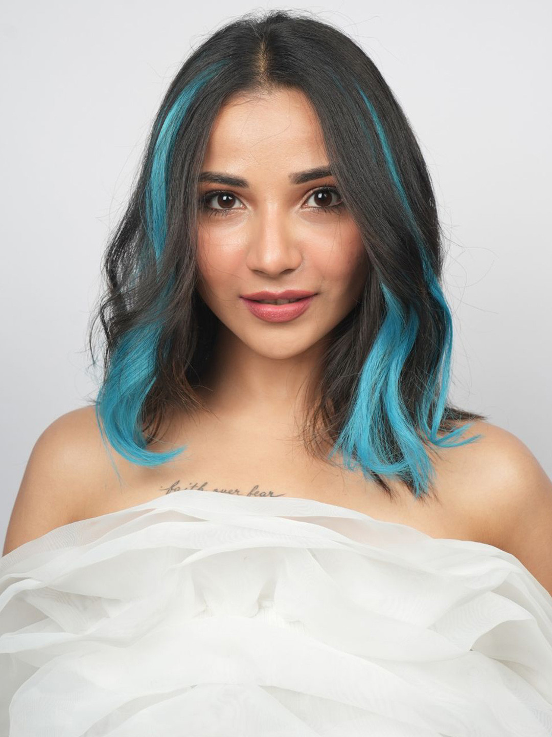 NISH HAIR Set Of 2 Clip-In Wavy Coloured Strand Hair Extension - Unicorn Blue 14 Inch