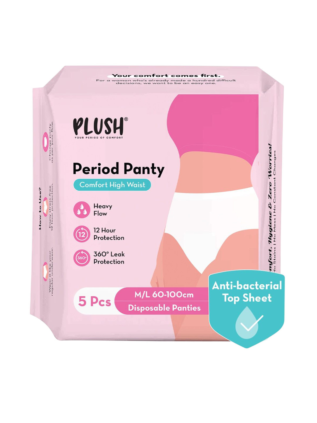 Plush Comfort High Waist Disposable Period Panty M/L - 5 Pieces