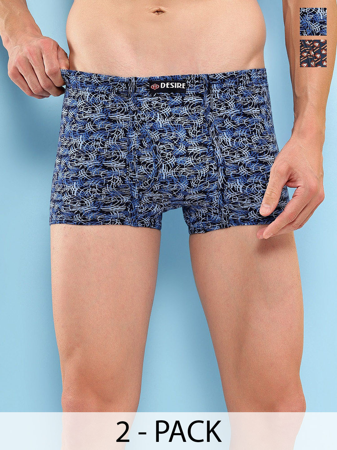 T.T. Pack Of 2 Printed Cotton Snug Fit Mini Trunks - DES_PRNT_MINI_IE_PO2_BRN-SKY_95
