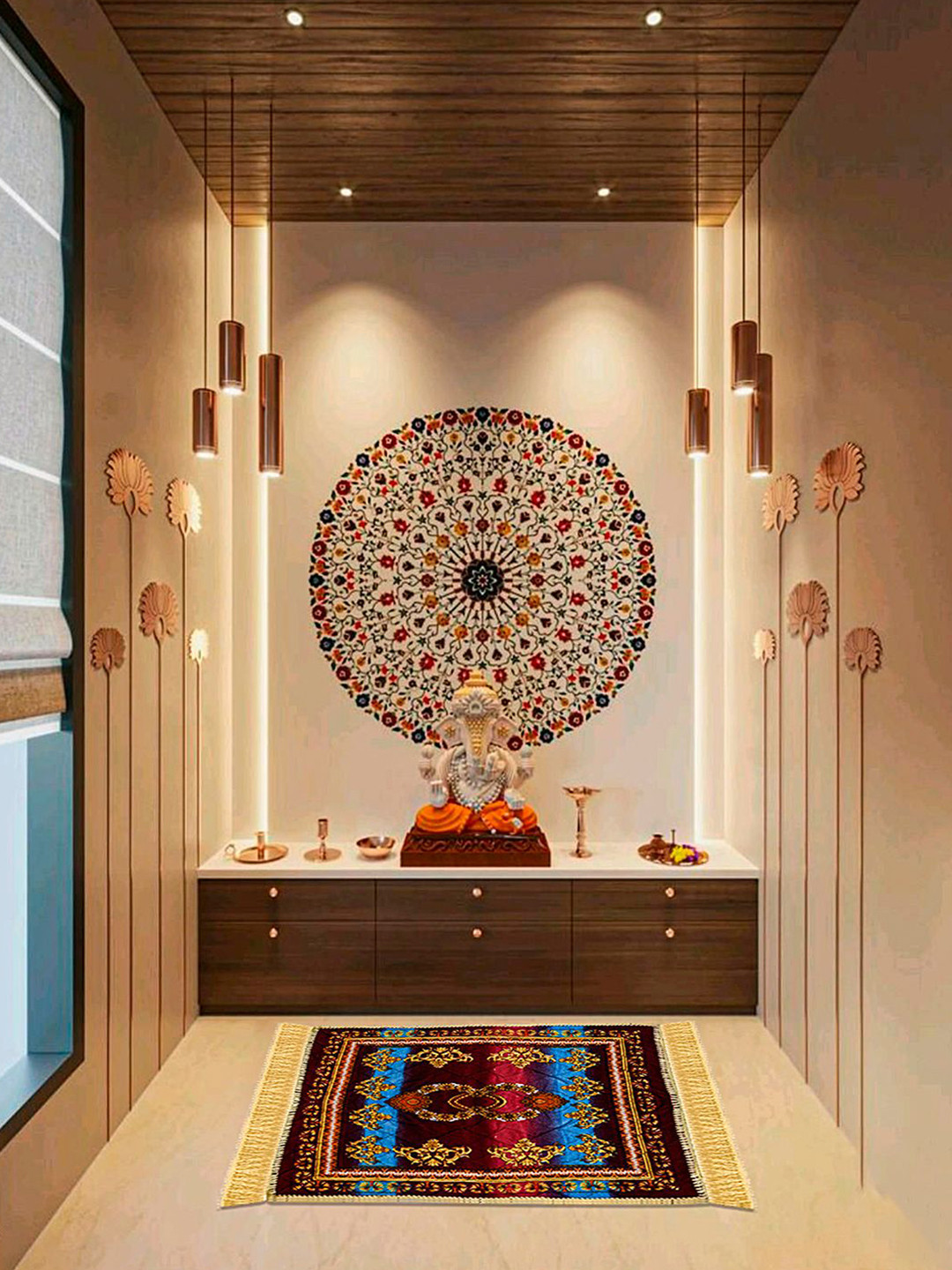 Kuber Industries Blue & Maroon Printed Velvet Square Prayer Mat